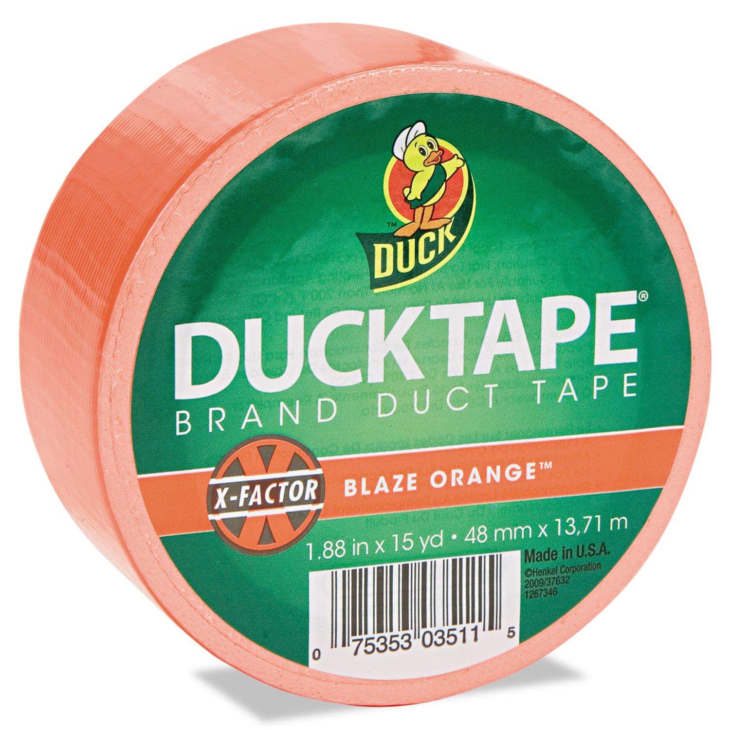 Colored Duct Tape, 9 mil, 1.88 x 15 yds, 3 Core, Neon Orange