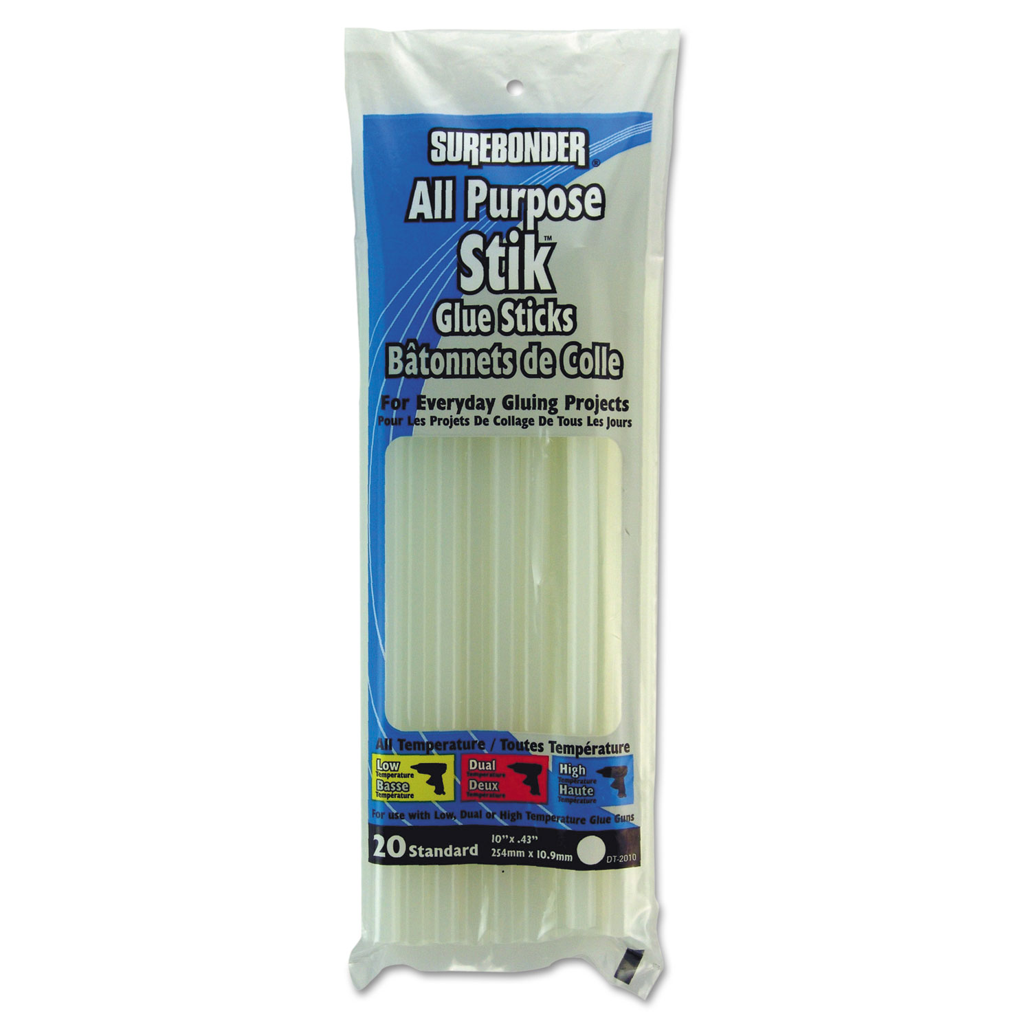  Surebonder DT-2010 Hot Melt Glue Sticks, 0.43 x 10, Dries Clear, 20/Pack (FPRDT2010) 