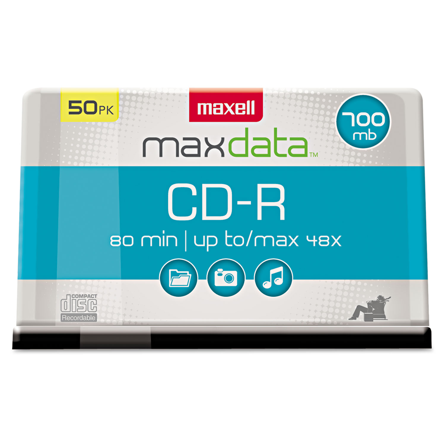  Maxell 648250 CD-R Discs, 700MB/80min, 48x, Spindle, Silver, 50/Pack (MAX648250) 