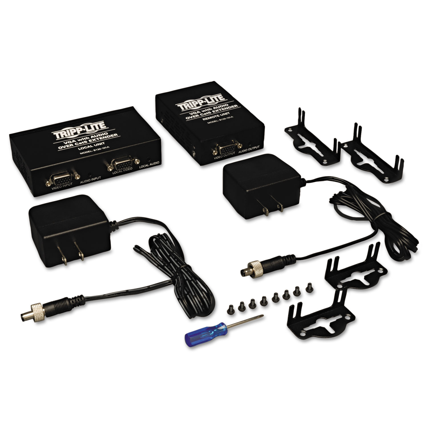 VGA w/Audio over Cat5/Cat6 Extender Kit, Box-Style Transmitter/Receiver, 1000 ft