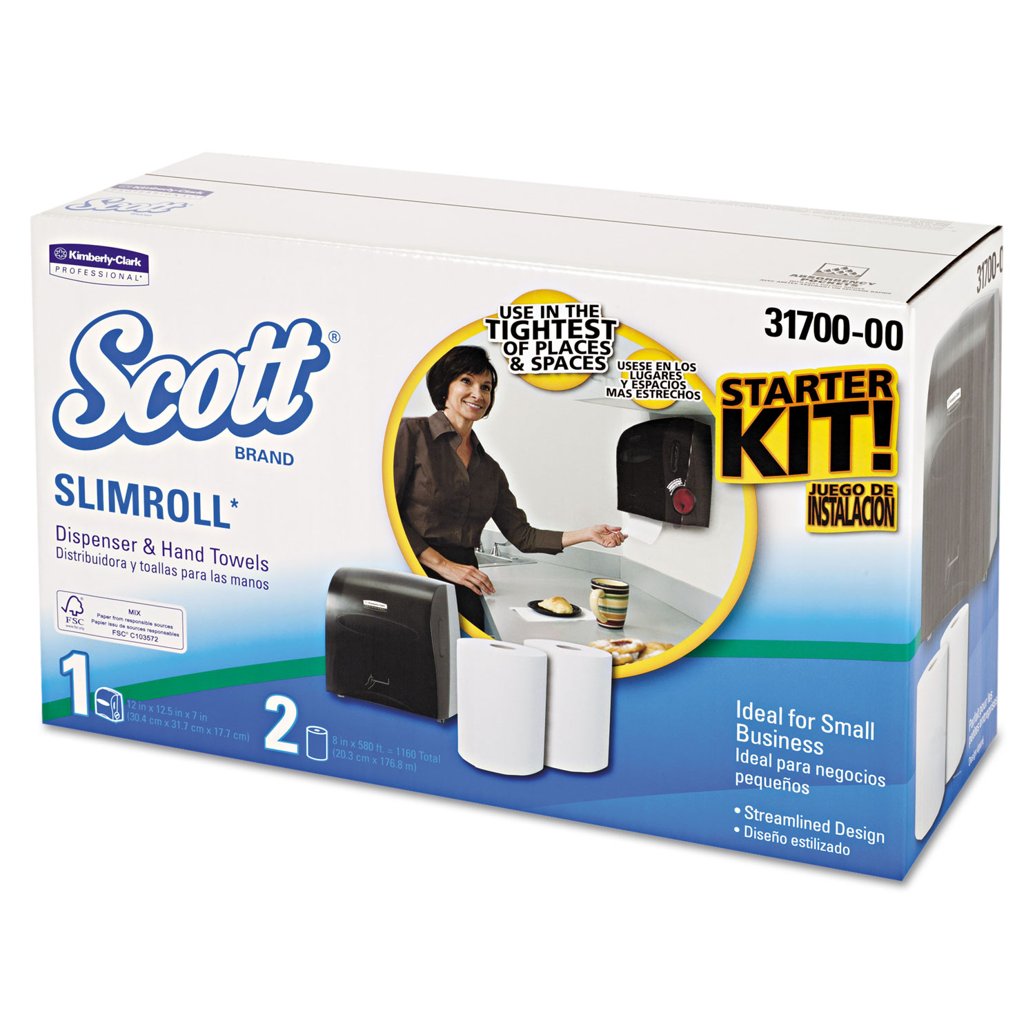 Slimroll Dispenser Kit, 8 1/2w x 20 3/4d x 13 13/100h, Smoke/White, w/2 Rolls