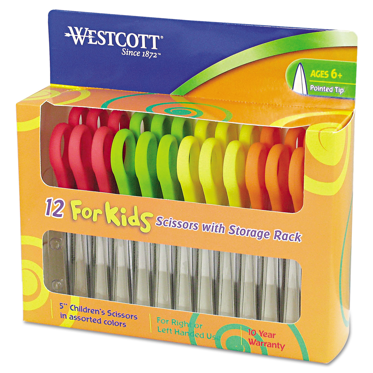  Westcott 13141 For Kids Scissors, Pointed Tip, 5 Long, 1.75 Cut Length, Assorted Straight Handles, 12/Pack (ACM13141) 