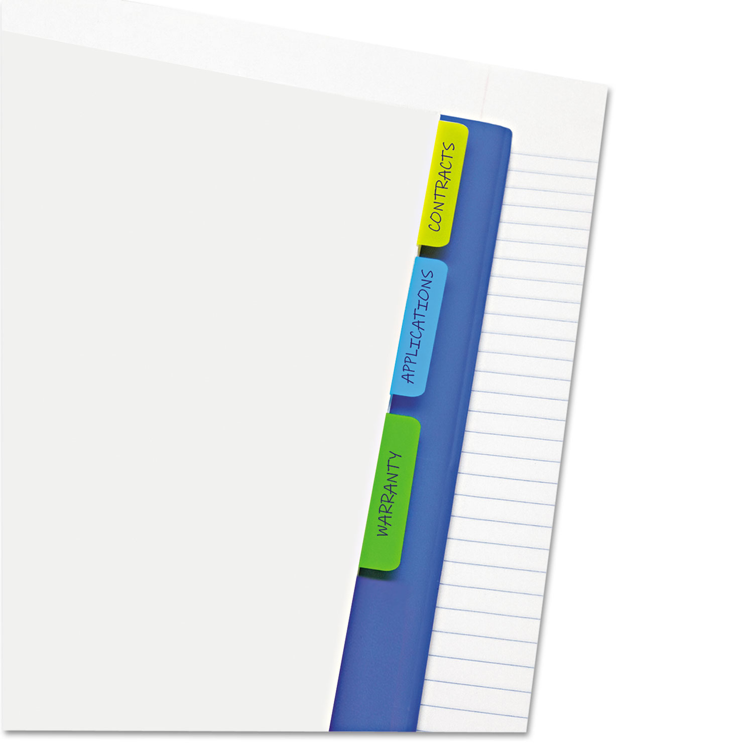Write-On Self-Stick Index Tabs, 1 1/2 x 2, Blue, Green, Yellow, 30/Pack