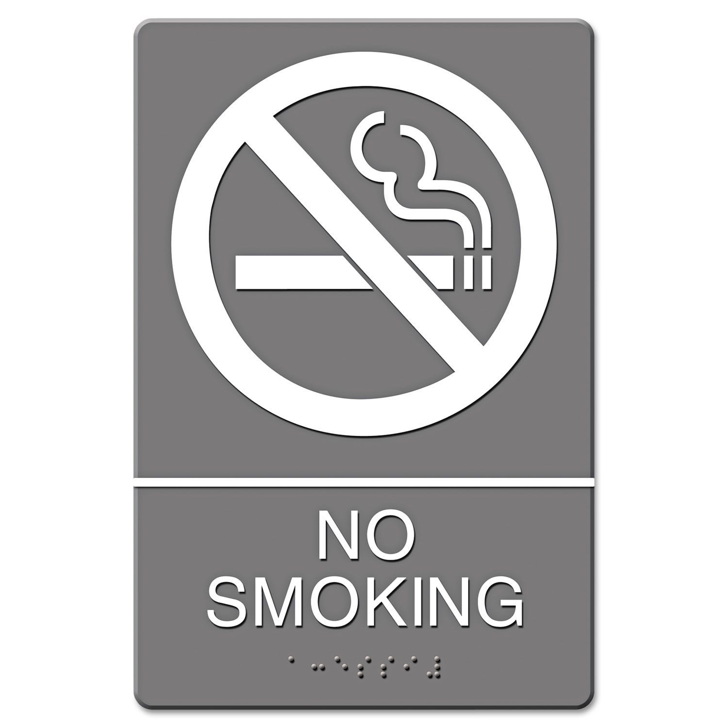 ADA Sign, No Smoking Symbol w/Tactile Graphic, Molded Plastic, 6 x 9, Gray