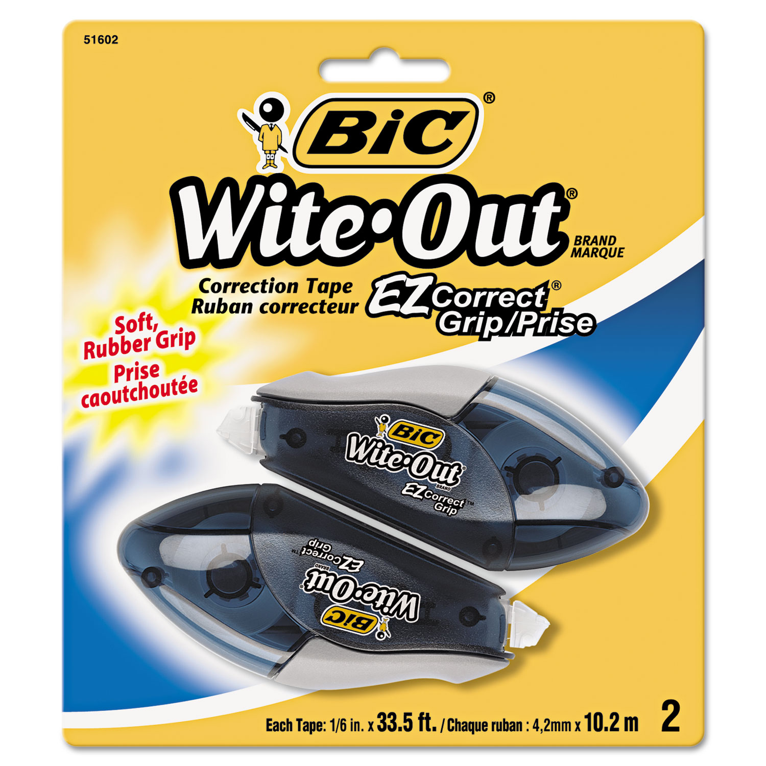  BIC WOECGP21 Wite-Out EZ Correct Grip Correction Tape, NonRefill, 1/6 x 402, 2/Pk (BICWOECGP21) 