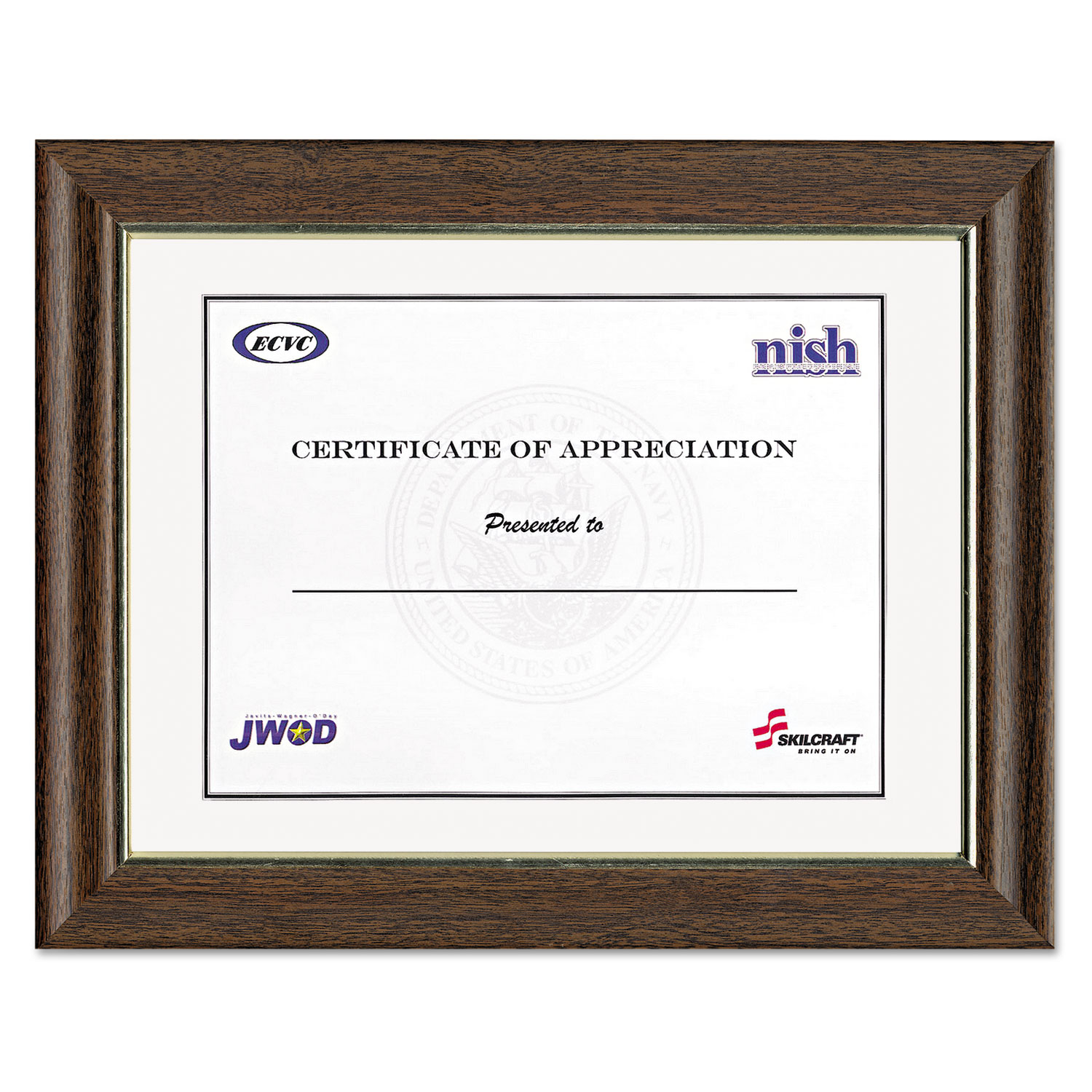 7105001491281, SKILCRAFT Style A-Frame, Walnut with Gold