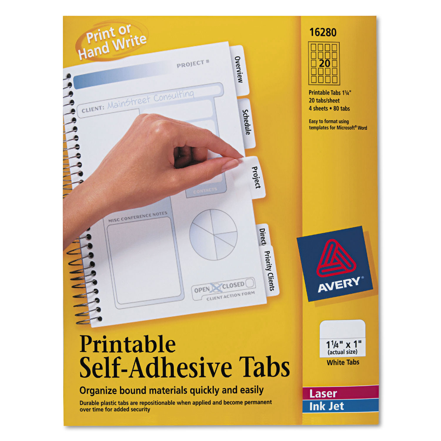  Avery 16280 Printable Plastic Tabs with Repositionable Adhesive, 1/5-Cut Tabs, White, 1.25 Wide, 96/Pack (AVE16280) 