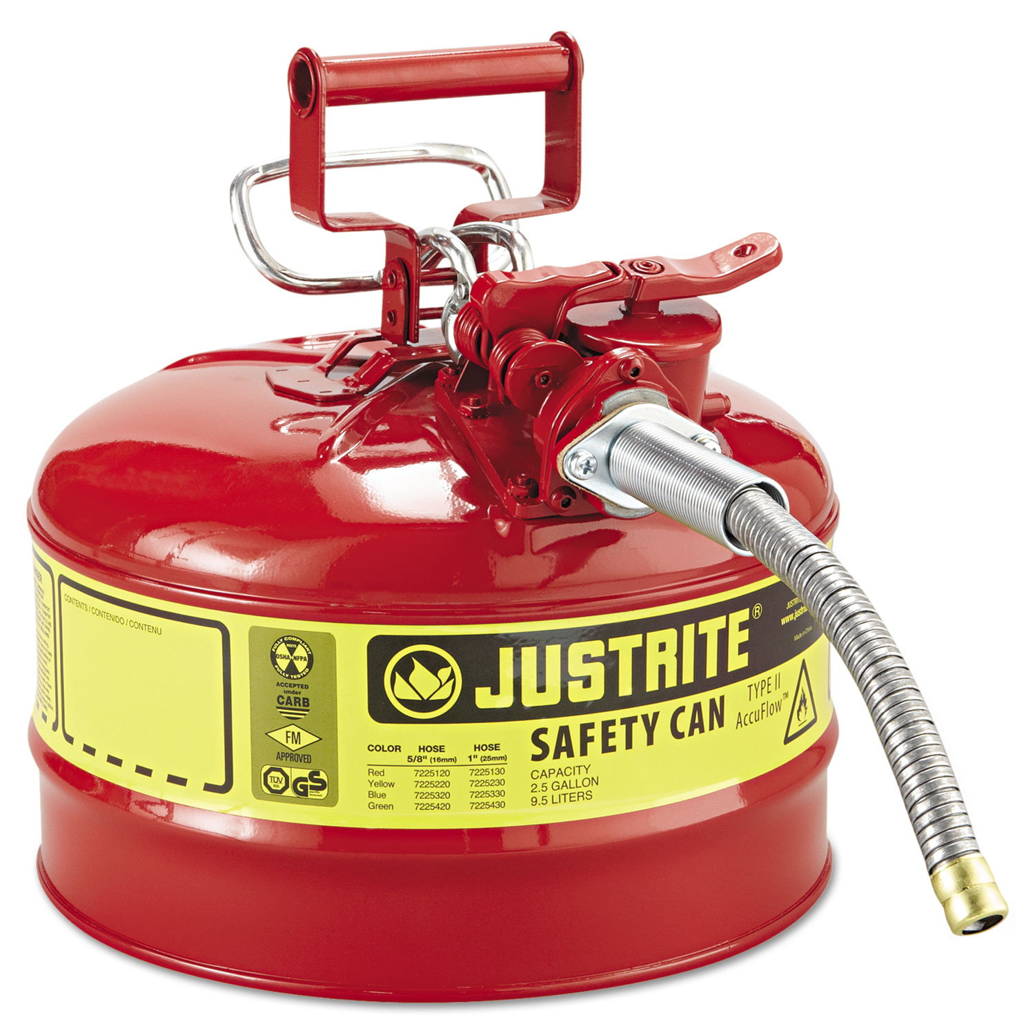 Type II AccuFlow Safety Can, 2.5gal, Red, 5/8in Diameter Hose