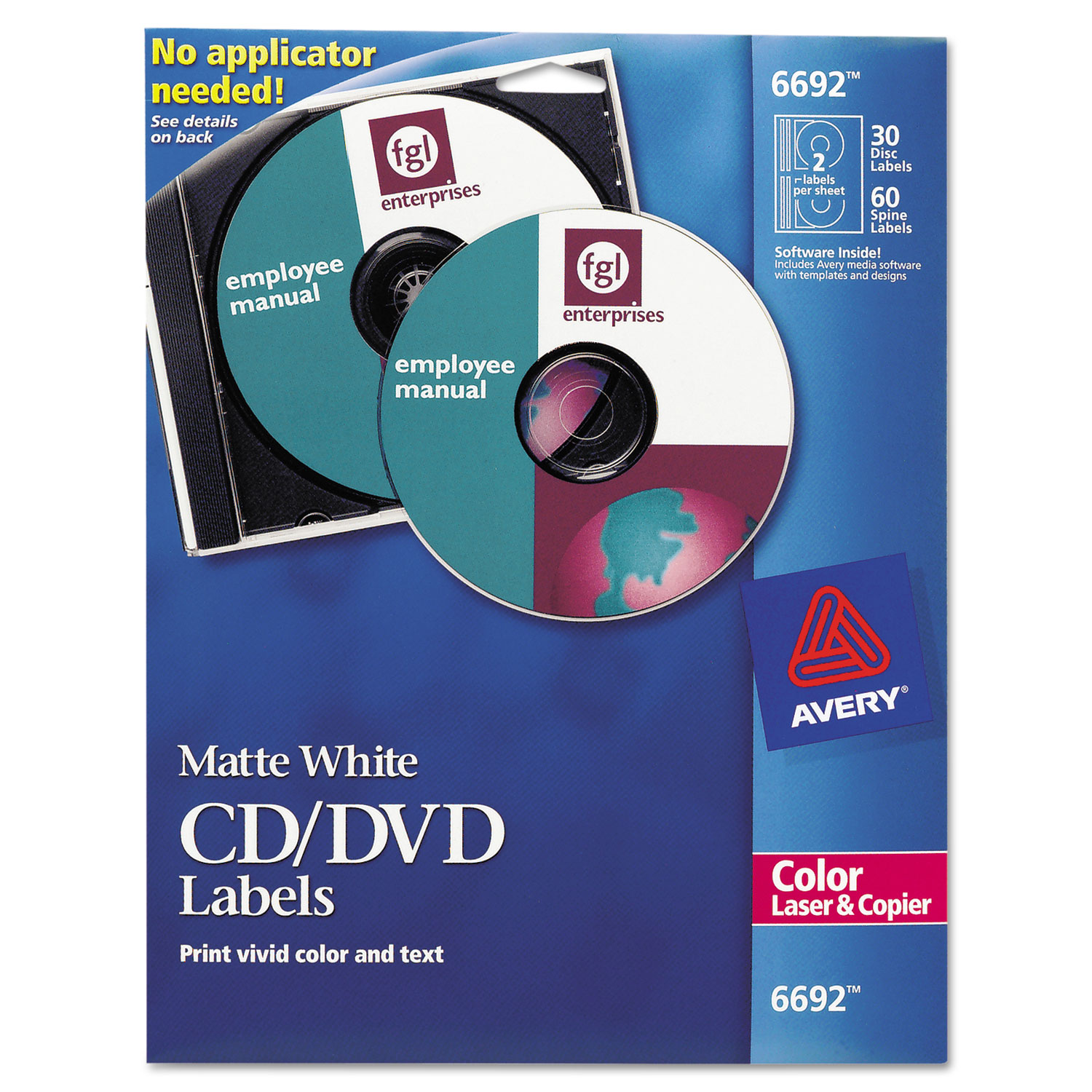  Avery 06692 Laser CD Labels, Matte White, 30/Pack (AVE6692) 