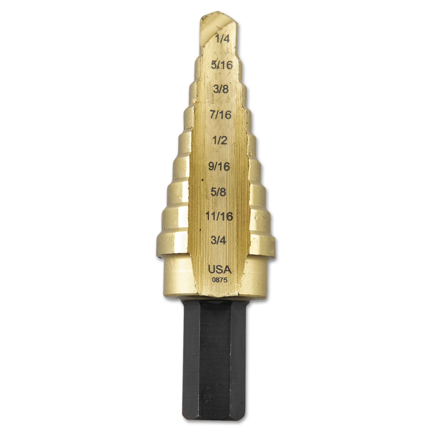 Unibit Fractional Titanium Nitride Coated Nine-Step Drill Bit, 1/4in to 3/4in
