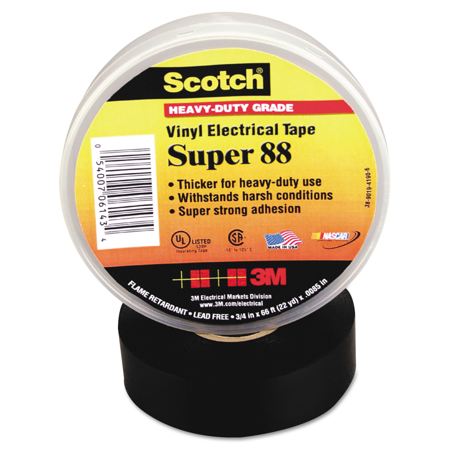  3M 80610833867 Scotch 88 Super Vinyl Electrical Tape, 0.75 x 66 ft, Black (MMM06143) 