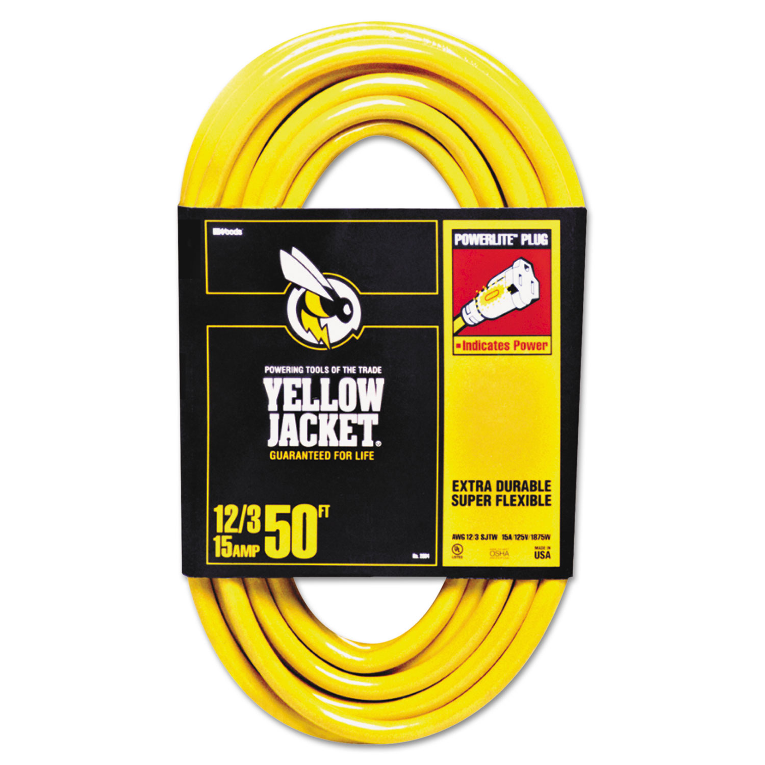 Yellow Jacket Power Cord, 12/3 AWG, 50ft