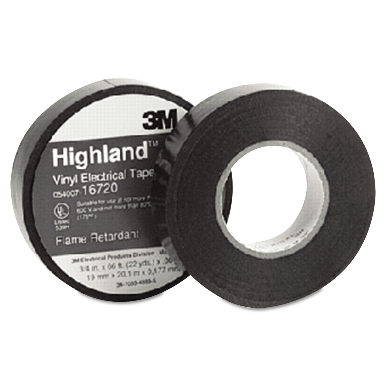 3M 80004000404 Highland Vinyl Commercial Grade Electrical Tape 16720, 0.75 x 66 ft, Black (MMM16720) 