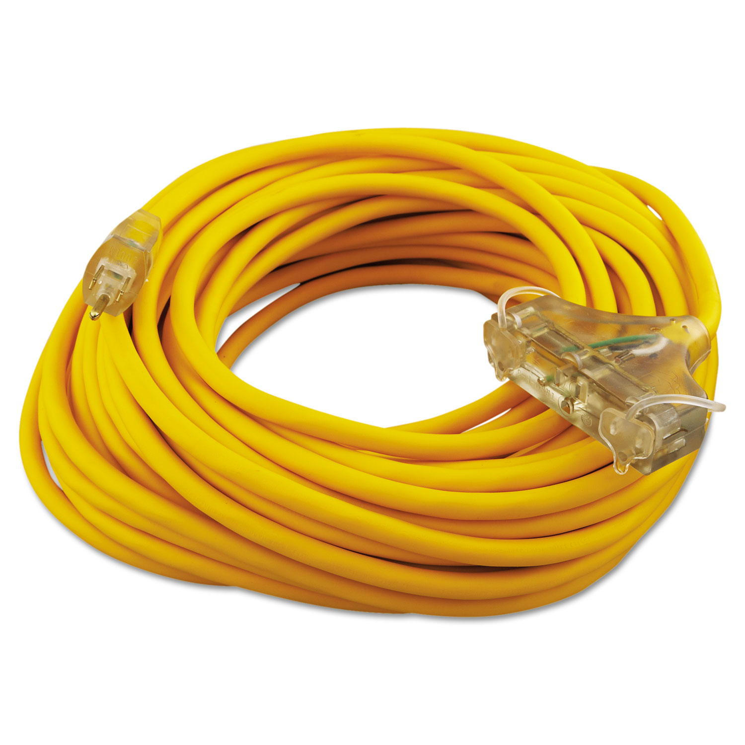 Polar/Solar Outdoor Extension Cord, 100ft, Three-Outlets, Yellow
