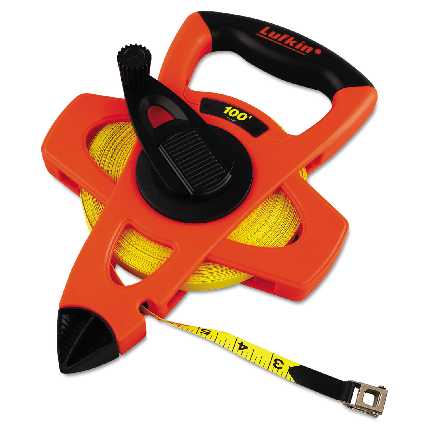 Engineer Hi-Viz Fiberglass Measuring Tape, 1/2x100ft, Yellow Blade, Orange Case