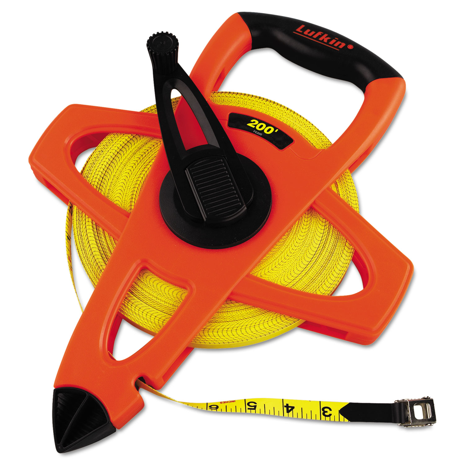 Engineer Hi-Viz Fiberglass Measuring Tape, 1/2x200ft, Yellow Blade, Orange Case