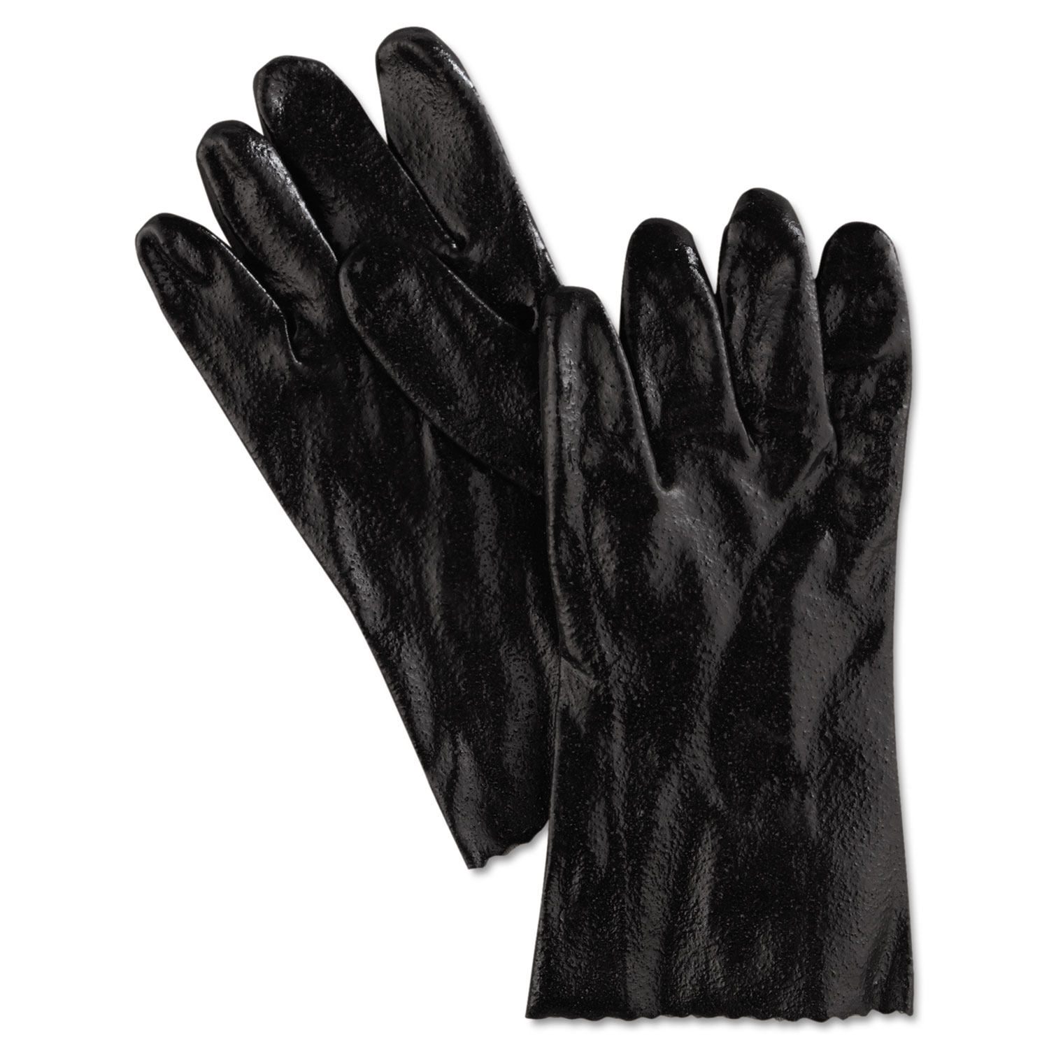 Single Dipped PVC Gloves, Rough, Interlock Lined, 12″ Long, Large, Black, 12 Pair