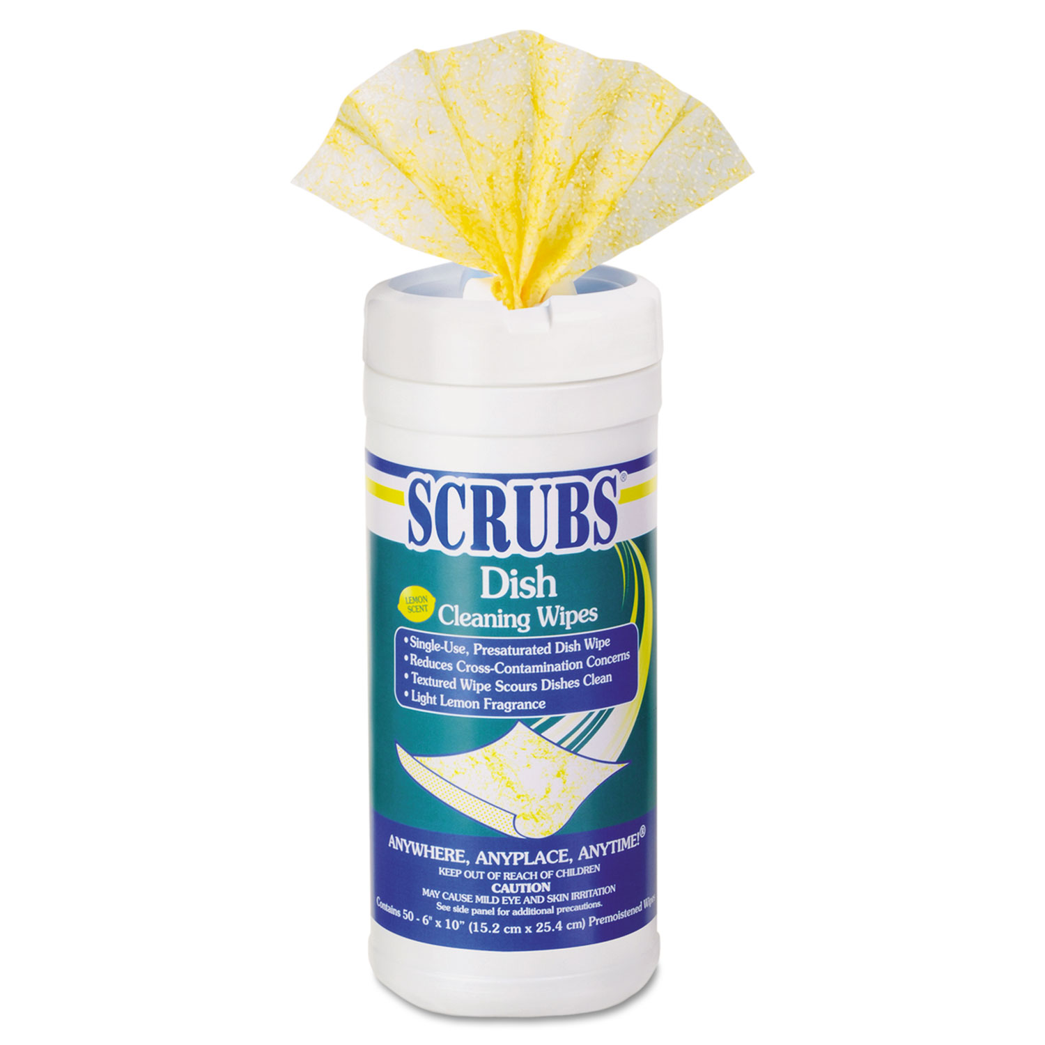 Dish Cleaning Wipes, Lemon, 6 x 10, 50/Canister