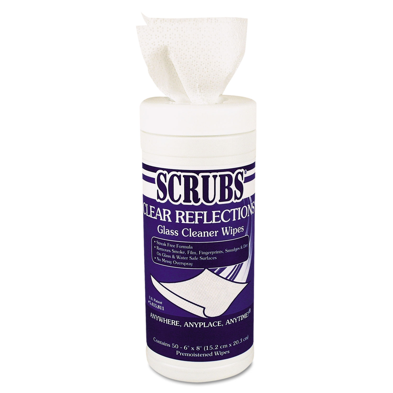  SCRUBS 98556 CLEAR REFLECTIONS Glass/Surface Wipes, 6 x 8, 50/Canister, 6 Cans/Carton (ITW98556CT) 