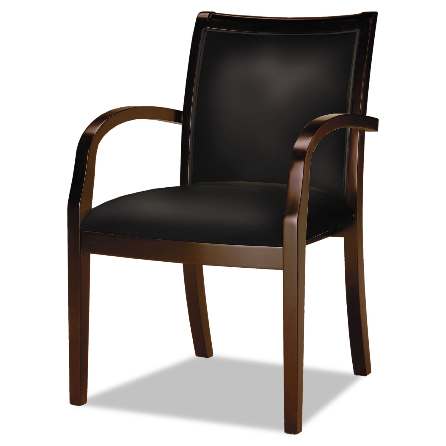 Mercado Series Ladder-Back Wood Guest Chair, Mahogany/Black Leather
