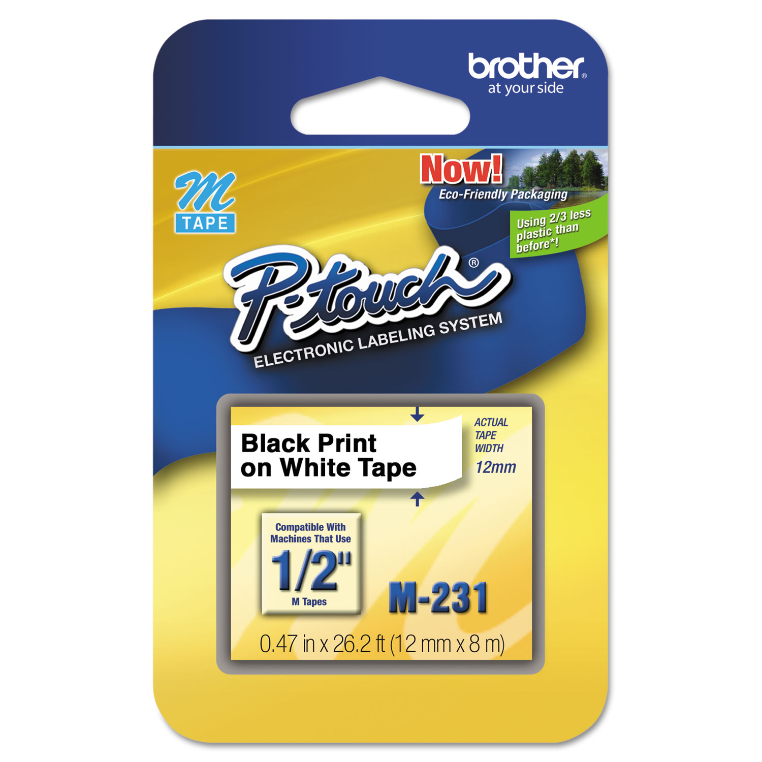  Brother P-Touch M231 M Series Tape Cartridge for P-Touch Labelers, 0.47 x 26.2 ft, Black on White (BRTM231) 