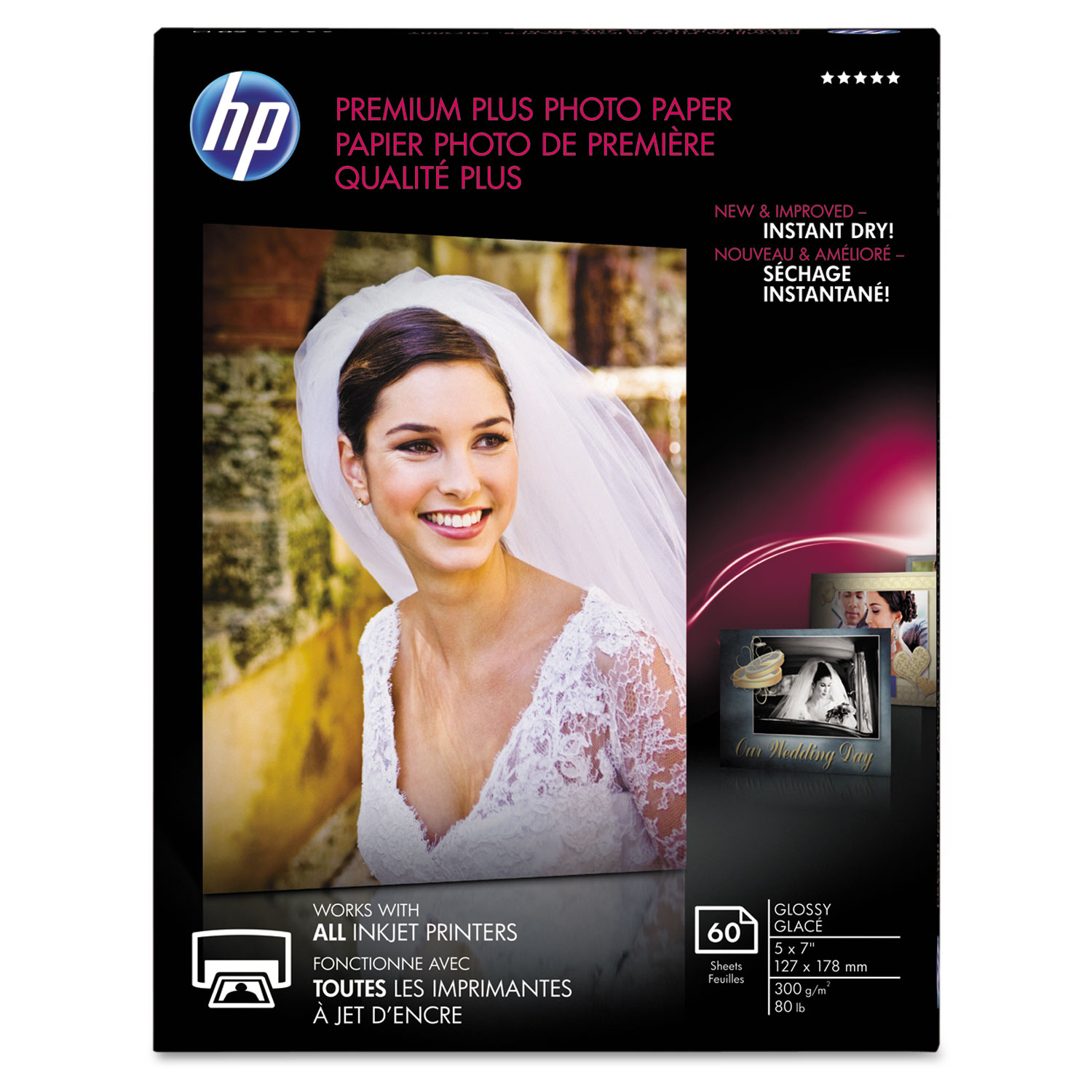  HP CR669A Premium Plus Photo Paper, 11.5 mil, 5 x 7, Glossy White, 60/Pack (HEWCR669A) 