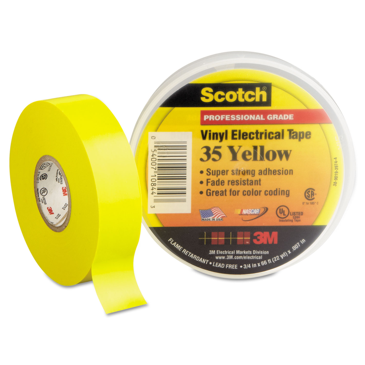 Scotch 35 Vinyl Electrical Color Coding Tape, 3/4 x 66ft, Yellow