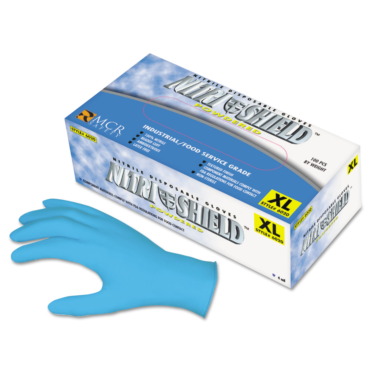 Disposable Nitrile Gloves, X-Large, 4 mil, Powdered