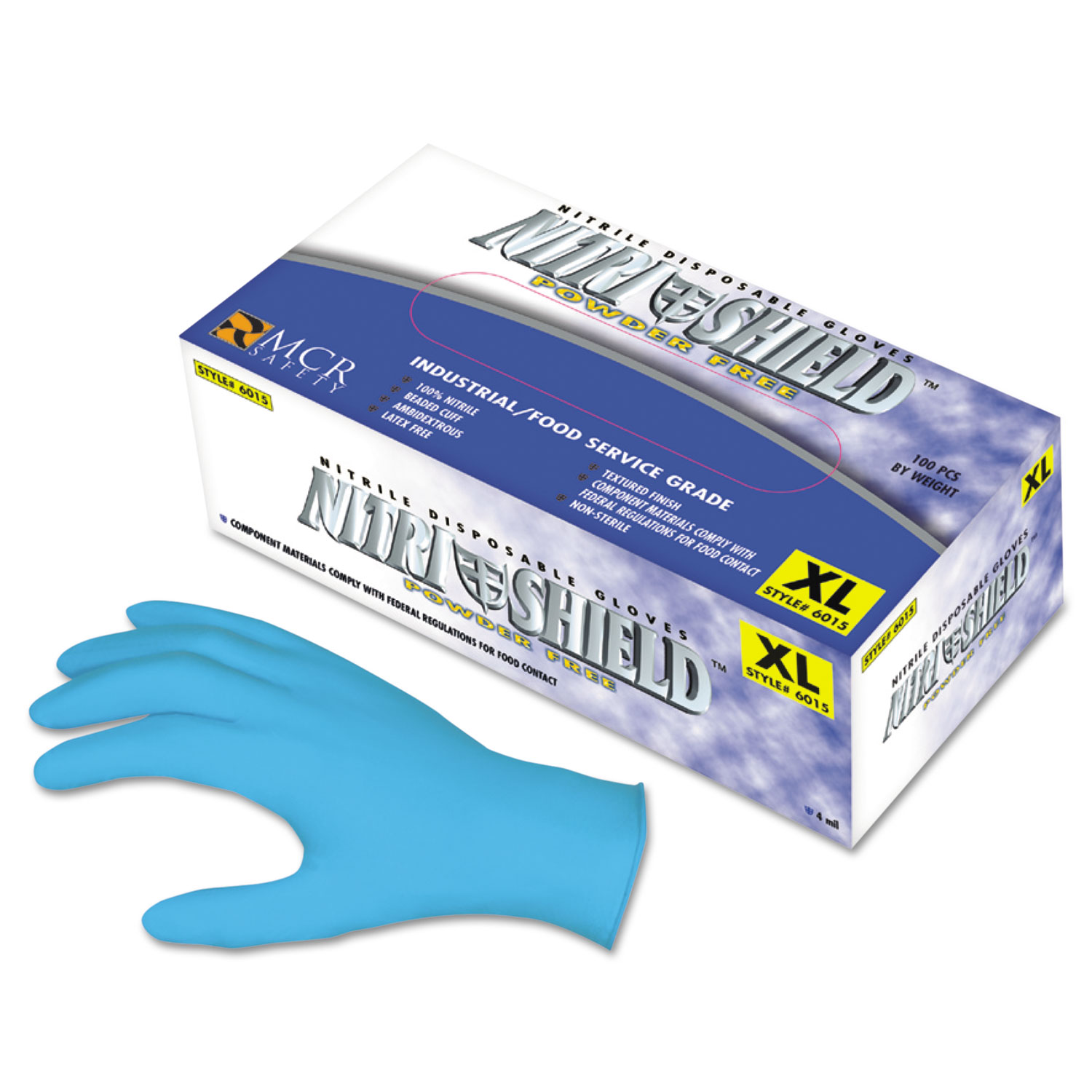 Disposable Nitrile Gloves, X-Large, 4 mil, Powder-Free