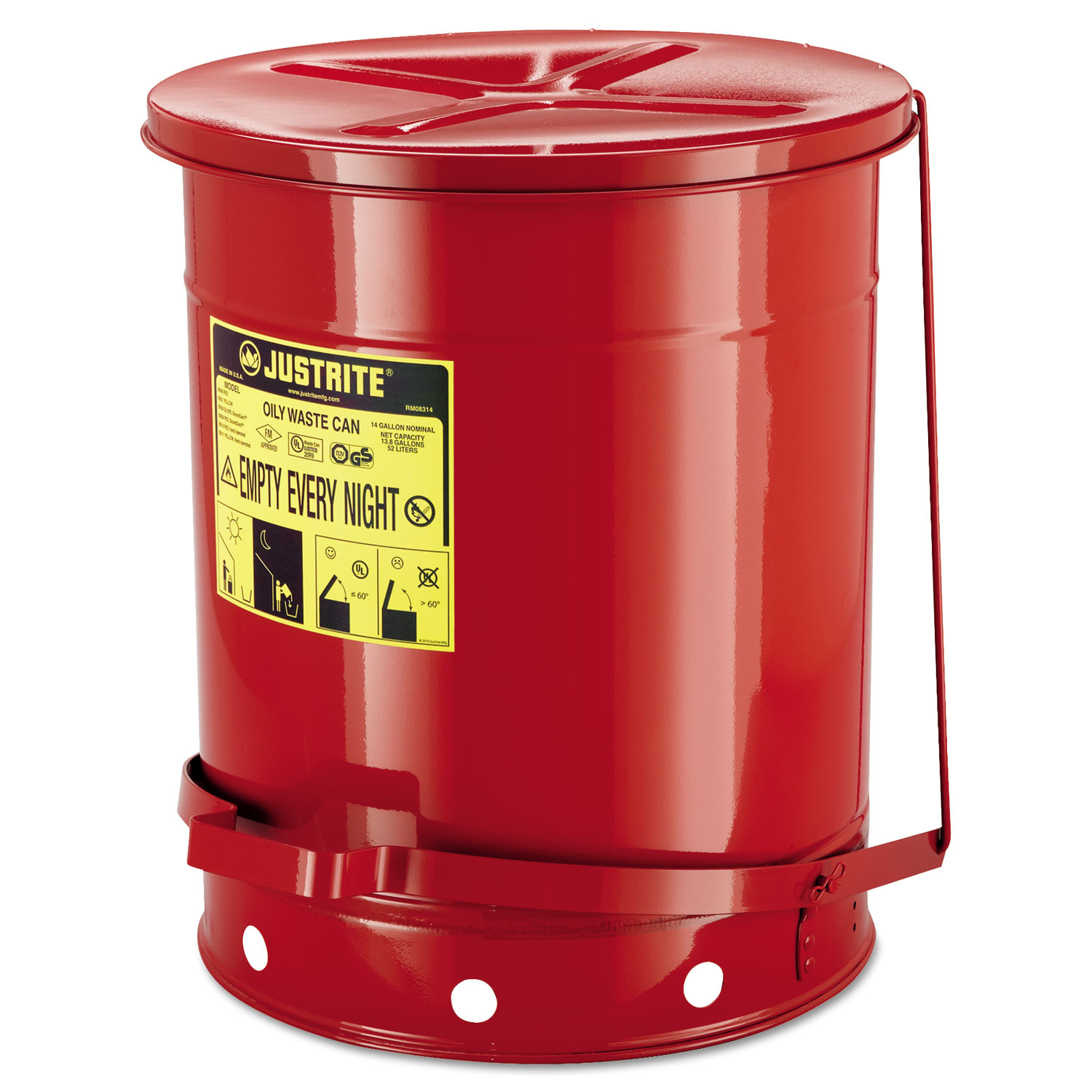 Red Oily Waste Can, 14gal, Lever Lid