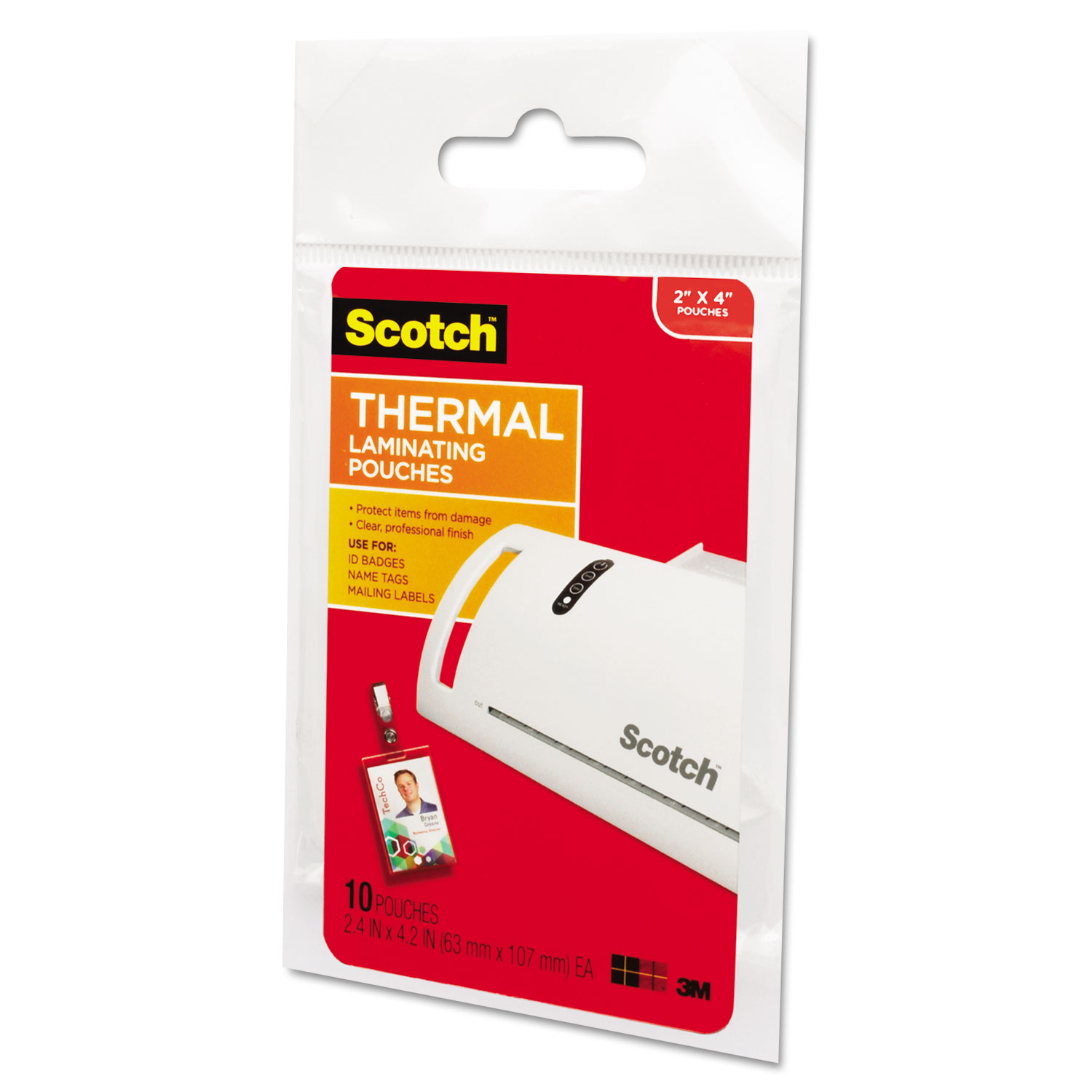 ID Badge Size Thermal Laminating Pouches, 5 mil, 4 1/4 x 2 1/5, 10/Pack
