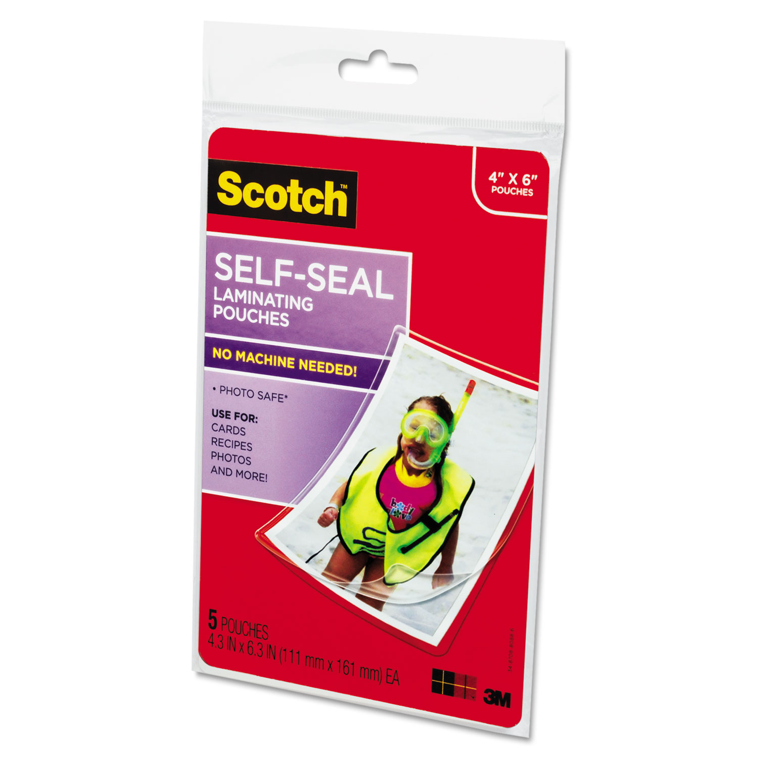 Self-Sealing Laminating Pouches, 9.5 mil, 4 3/8 x 6 3/8, Photo Size, 5/Pack