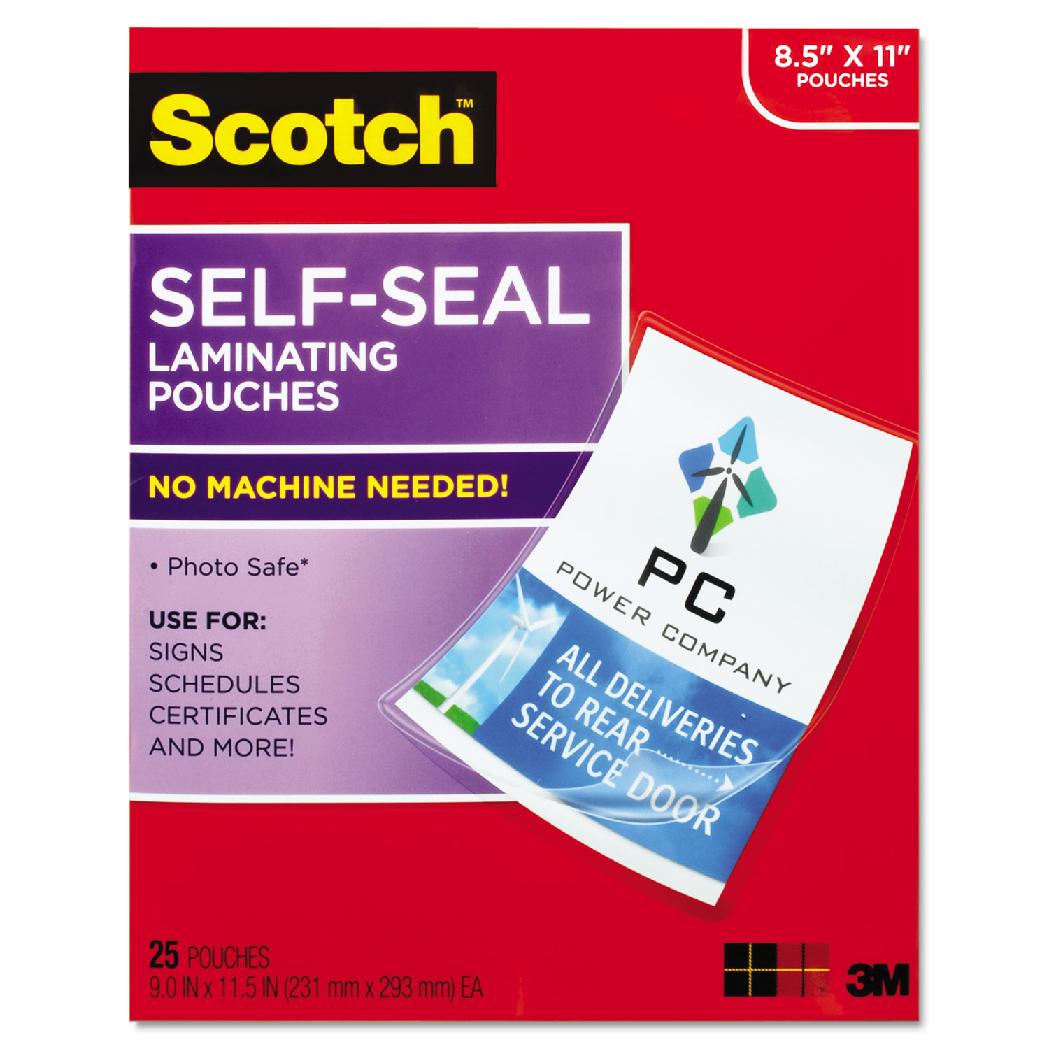  Scotch LS854-25G Self-Sealing Laminating Pouches, 9.5 mil, 9 x 11.5, Gloss Clear, 25/Pack (MMMLS85425G) 