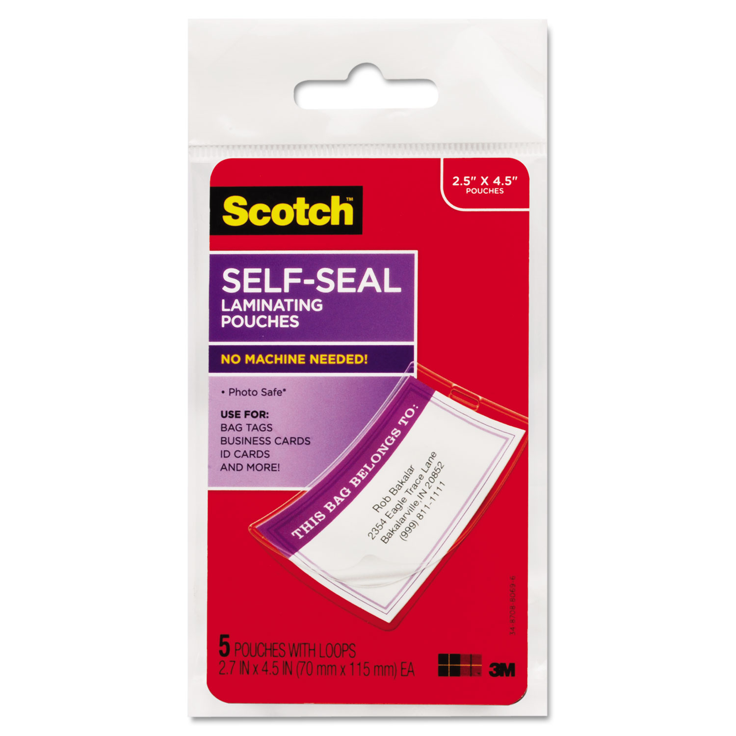  Scotch LS853-5G Self-Sealing Laminating Pouches, 12.5 mil, 2.81 x 4.5, Gloss Clear, 5/Pack (MMMLS8535G) 