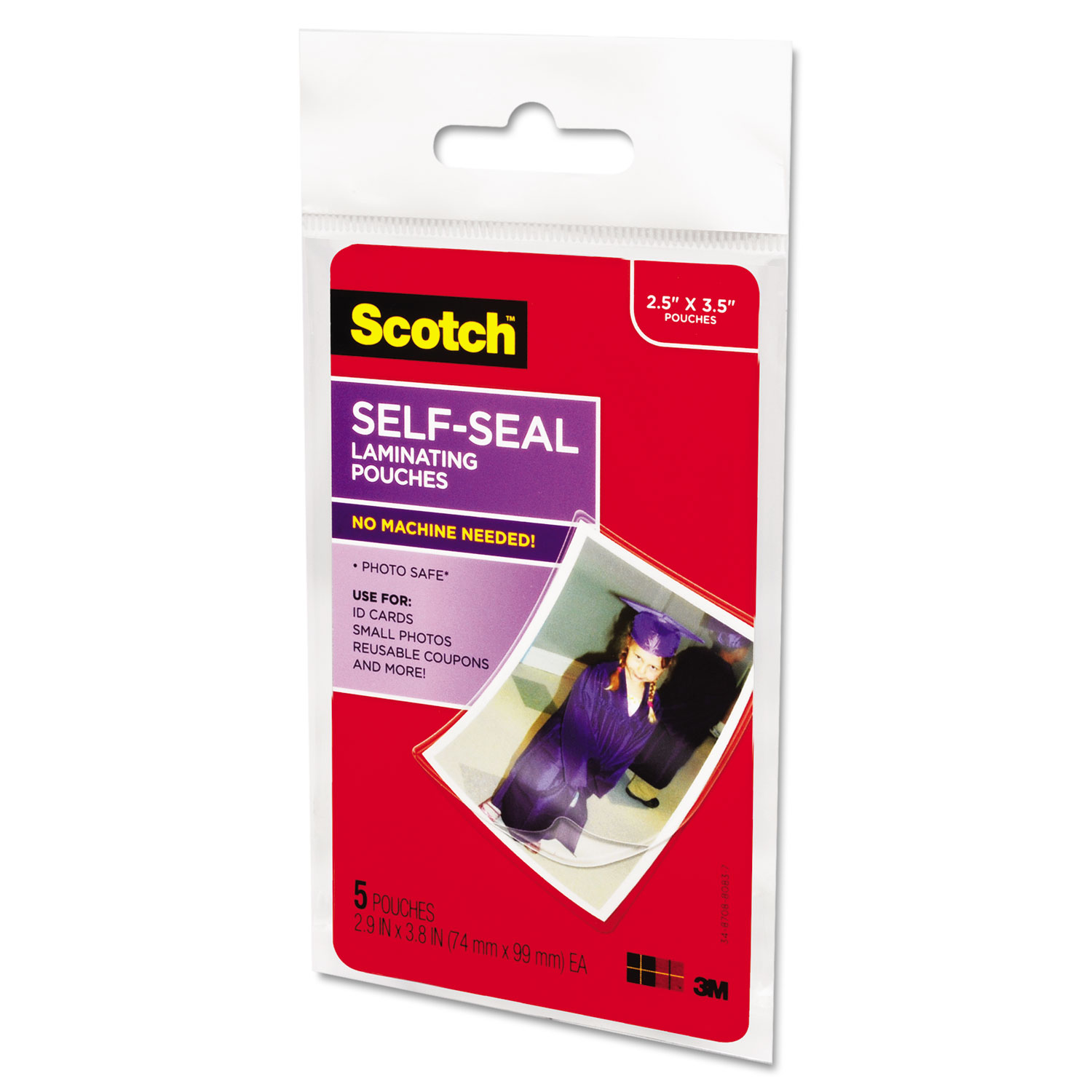 Self-Sealing Laminating Pouches, Glossy, 2 13/16 x 3 3/4, Wallet Size, 5/Pack