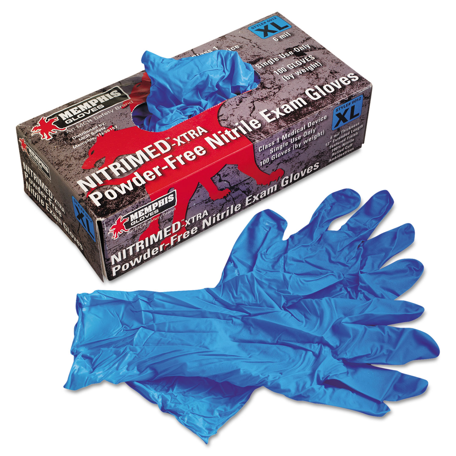  MCR Safety 6012XL Nitri-Med Disposable Nitrile Gloves, Blue, X-Large, 100/Box (MPG6012XL) 