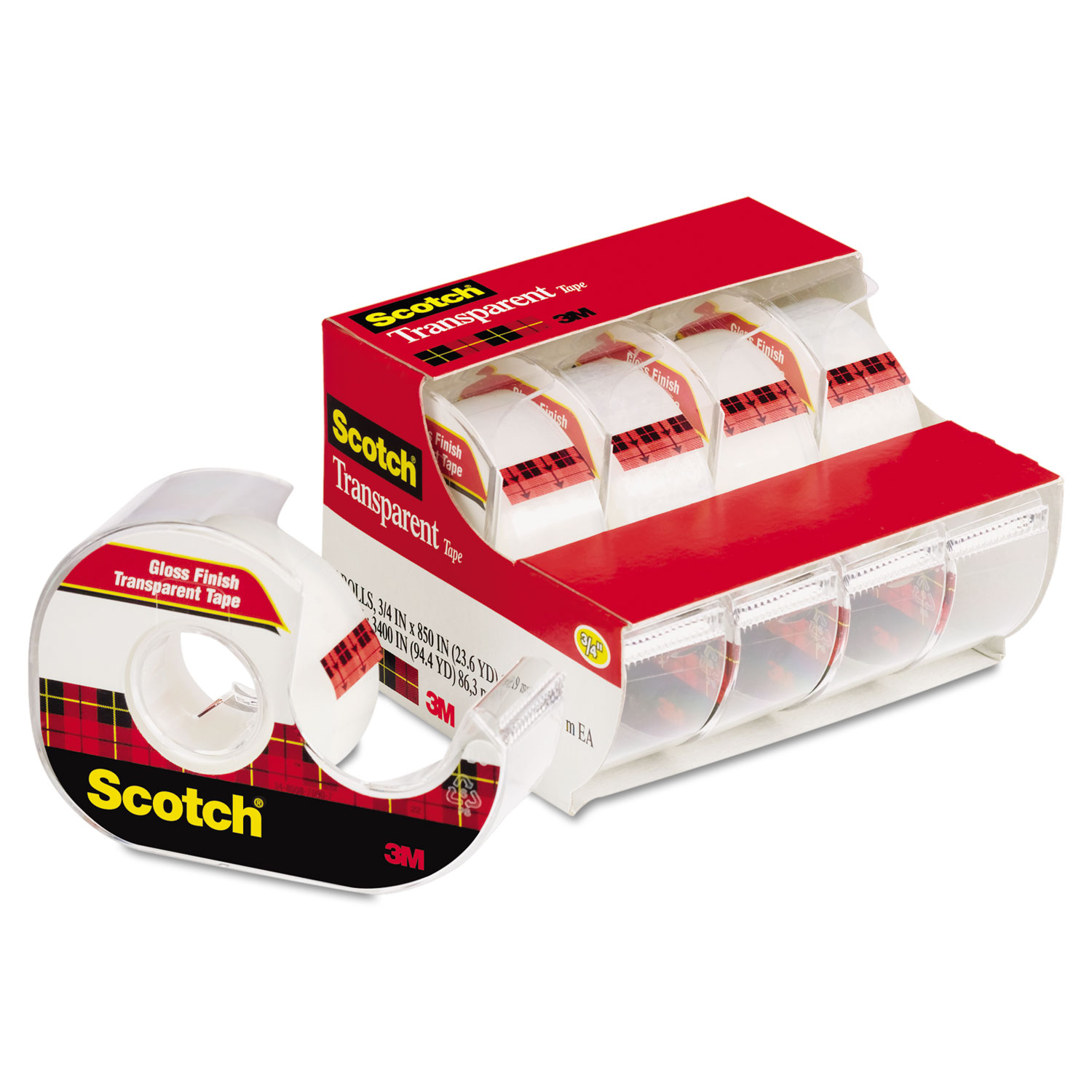  Scotch 4184 Transparent Tape In Handheld Dispenser, 1 Core, 0.75 x 70.83 ft, Transparent, 4/Pack (MMM4184) 