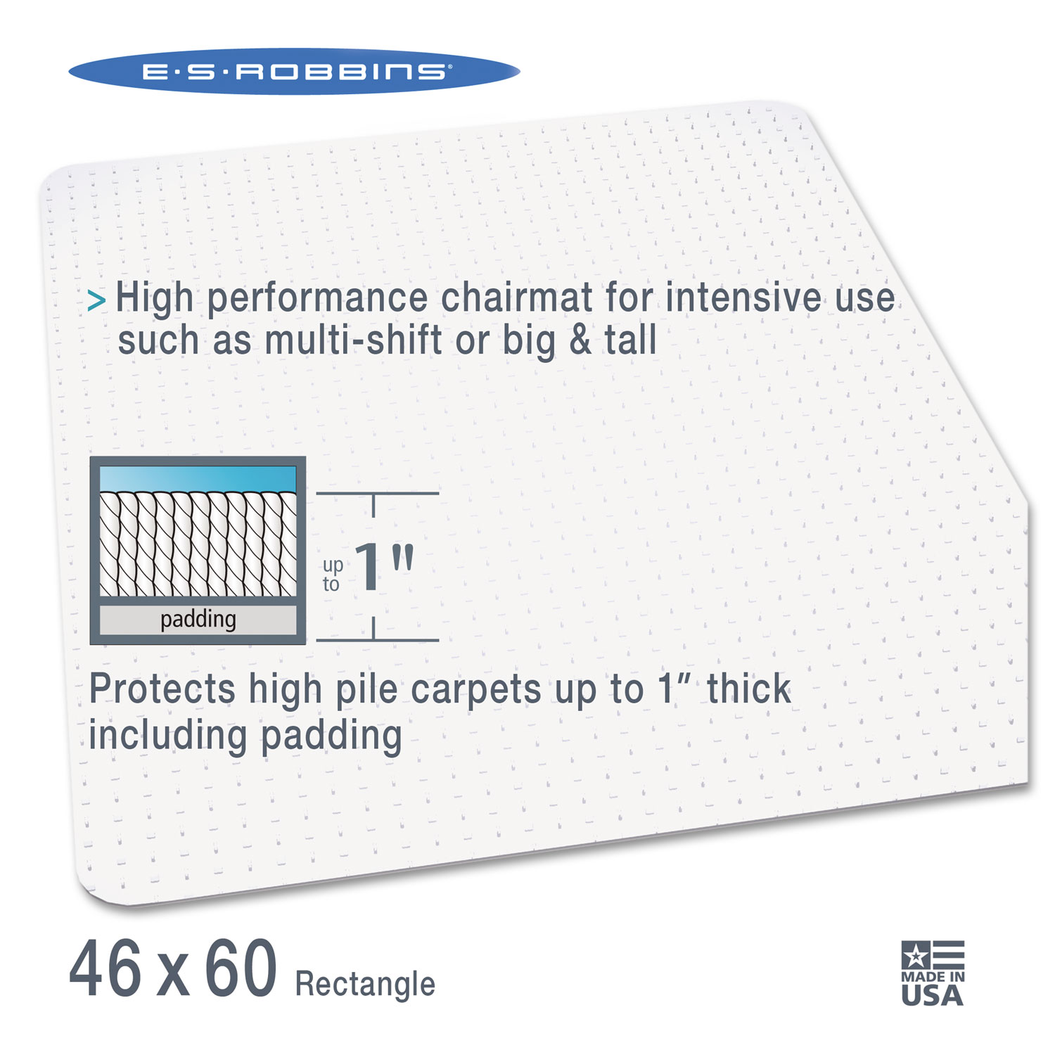 46x60 Rectangle Chair Mat, Performance Series AnchorBar for Carpet up to 1
