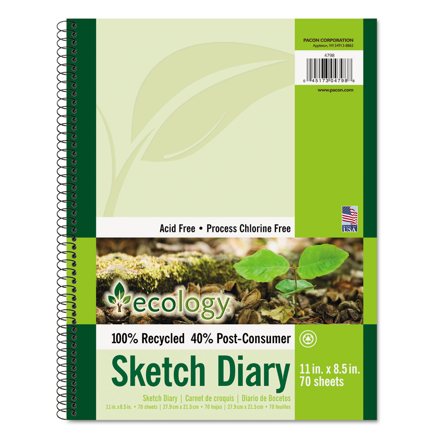  Pacon 4798 Ecology Sketch Diary, 60 lb, 11 x 8.5, White, 70 Sheets (PAC4798) 