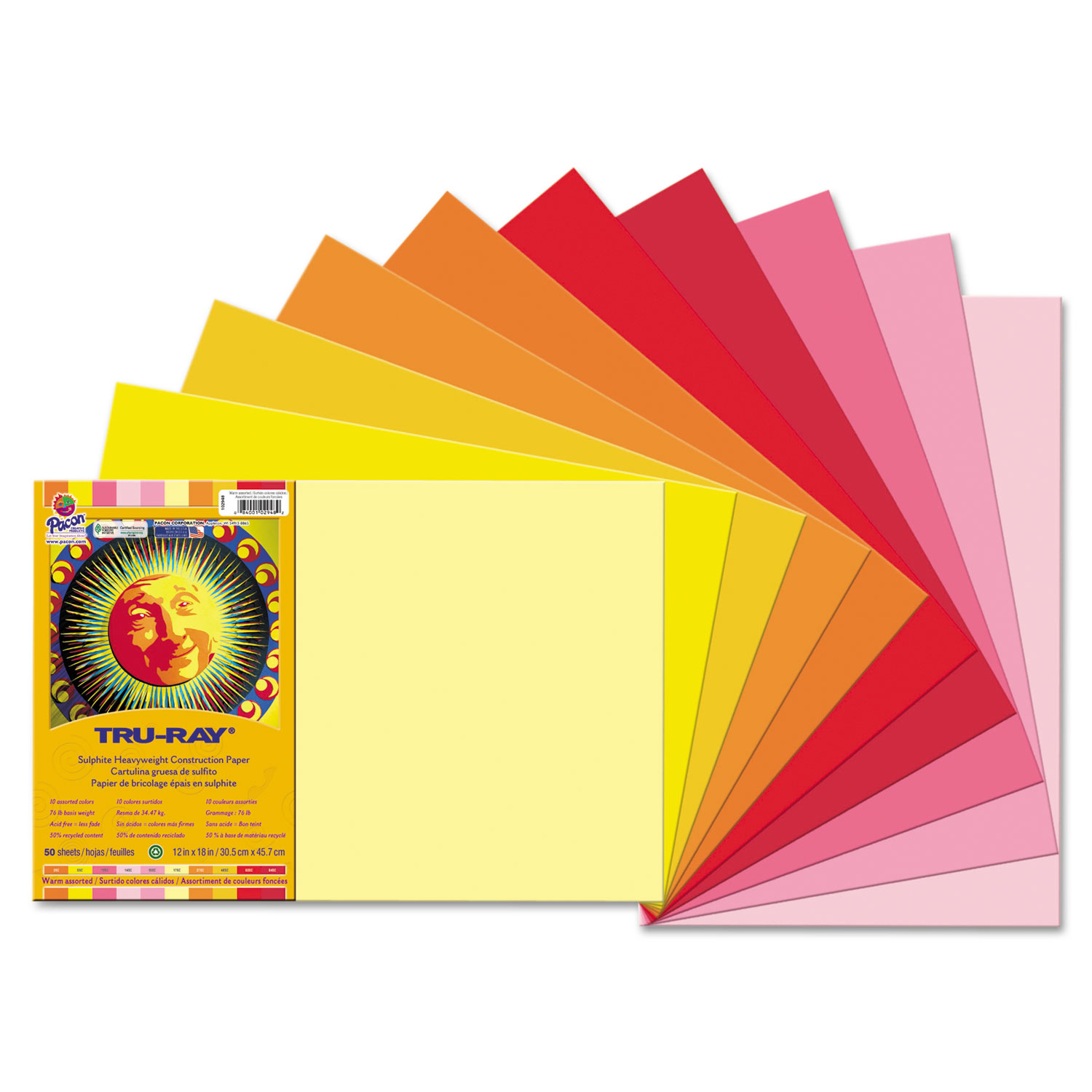  Pacon 102943 Tru-Ray Construction Paper, 76lb, 12 x 18, Assorted Cool/Warm Colors, 25/Pack (PAC102948) 