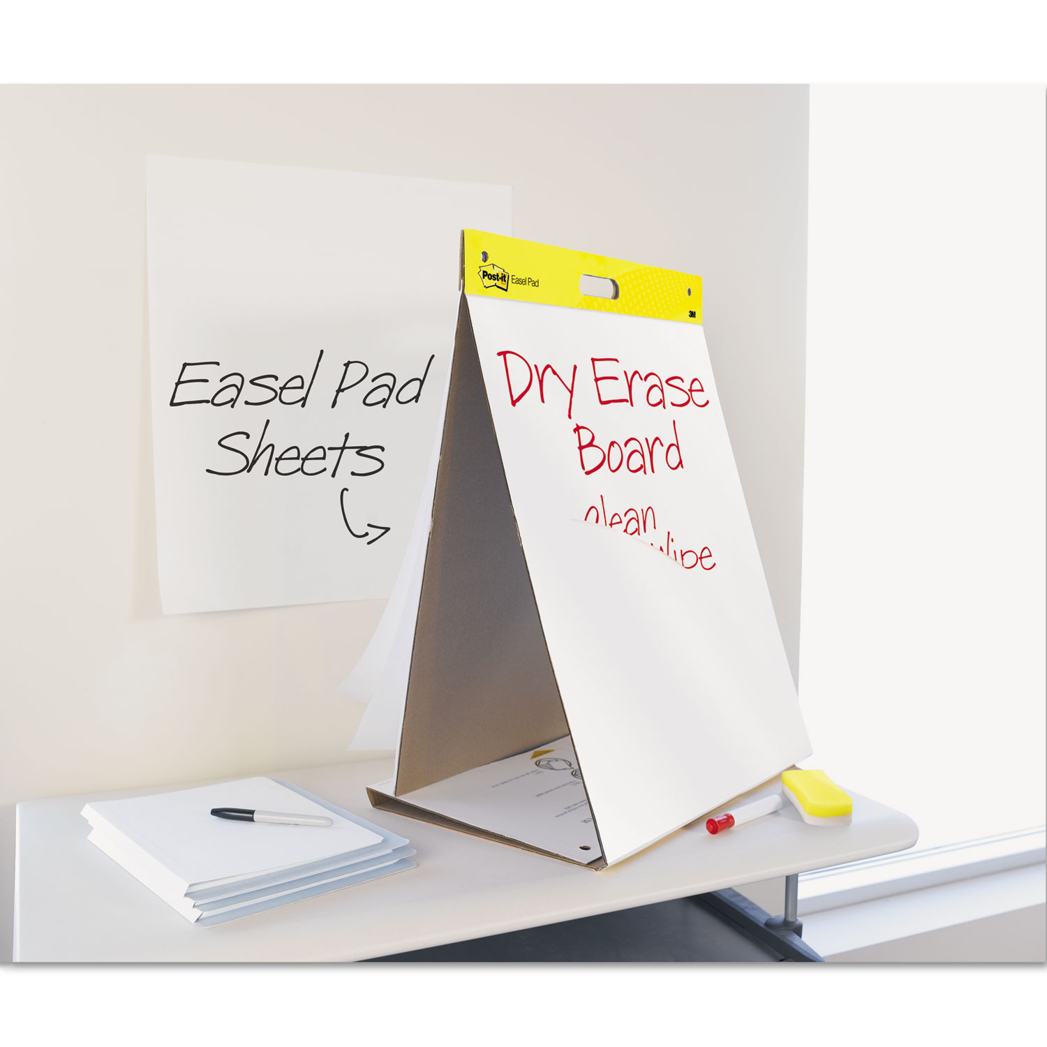  Post-it Easel Pads Super Sticky 563 DE Self-Stick Tabletop Easel Pad with Dry Erase Surface, 20 x 23, White, 20 Sheets (MMM563DE) 