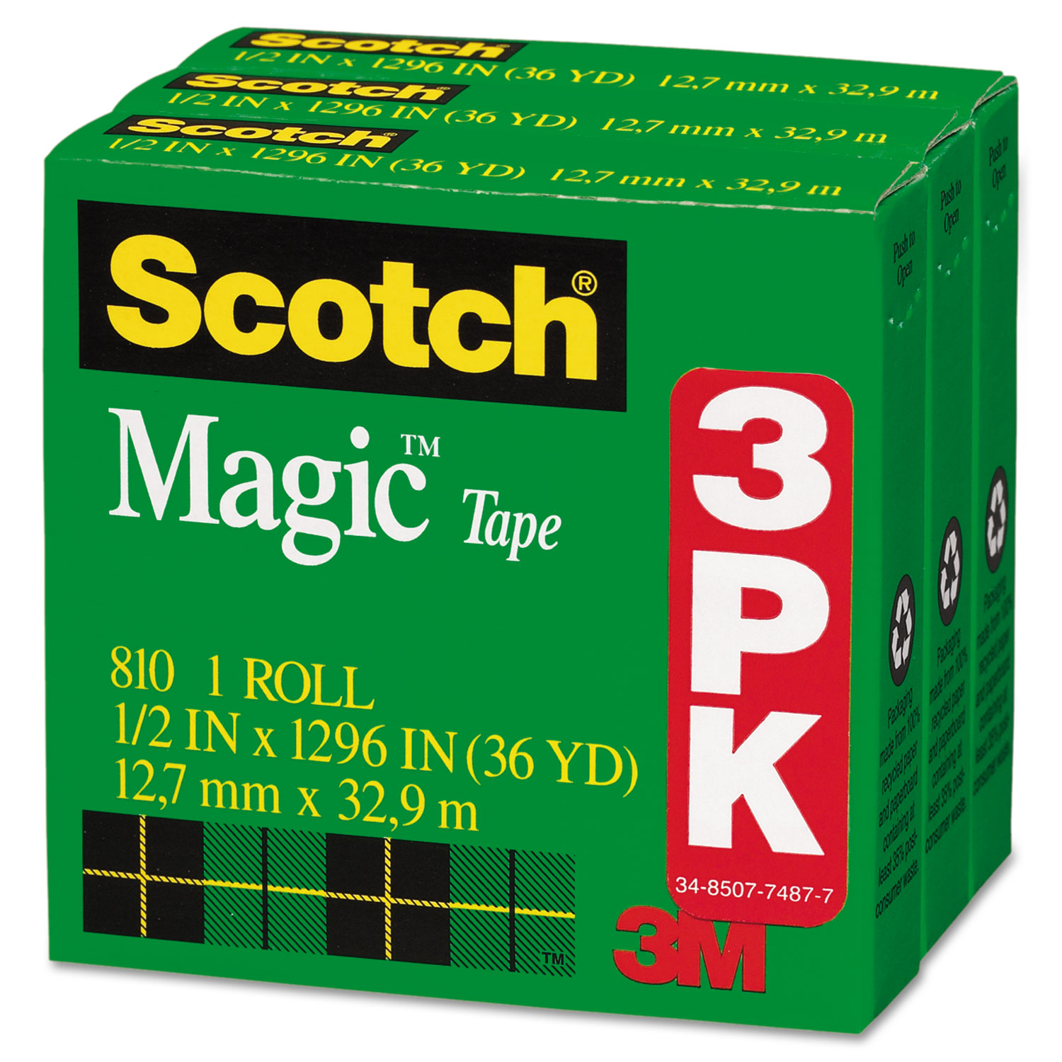 Magic Tape Refill, 1/2 x 1296, 1 Core, Clear, 3/Pack