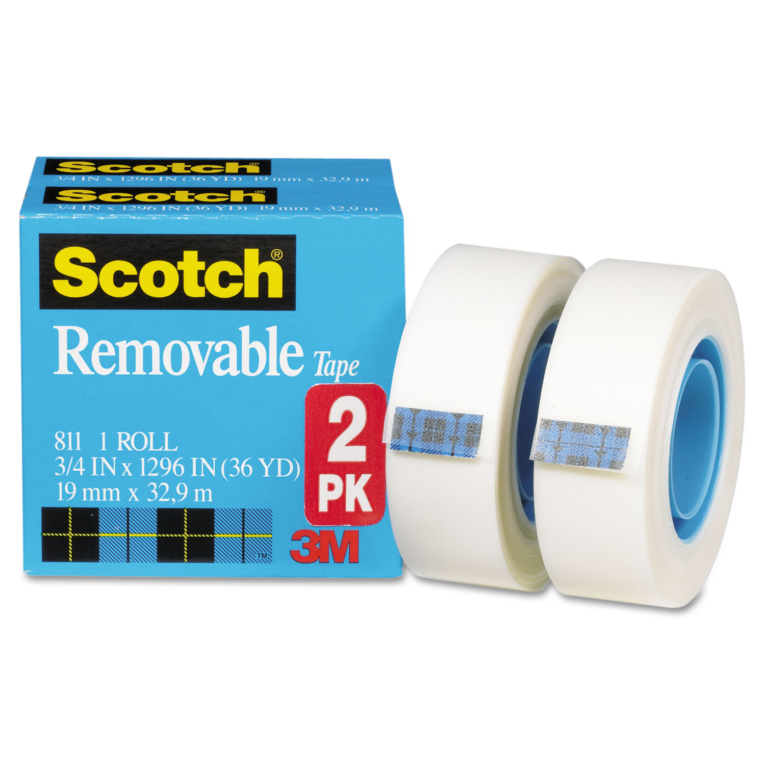 Removable Tape 811 2PK, 3/4 x 1296, 1 Core, Transparent, 2/Pack