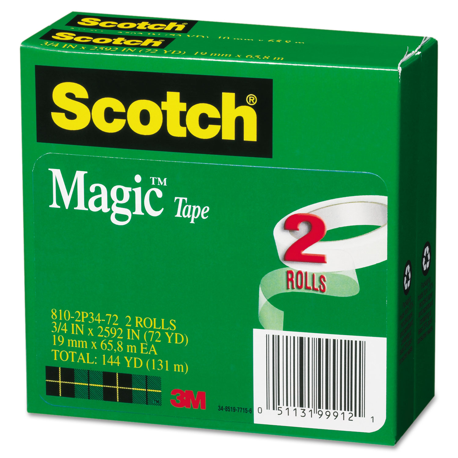 Magic Tape Refill, 3/4 x 2592, 3 Core, 2/Pack