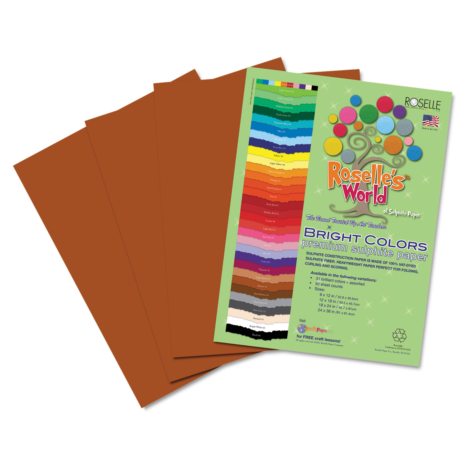 Premium Sulphite Construction Paper, 76 lbs., 12 x 18, Brown, 50/Pack