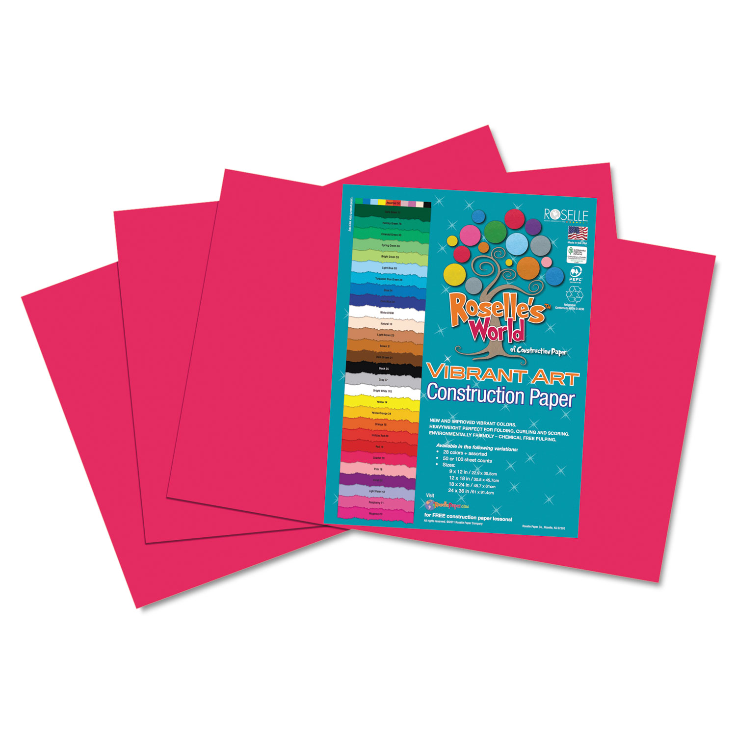Heavyweight Construction Paper, 58 lbs., 12 x 18, Scarlet, 50 Sheets/Pack