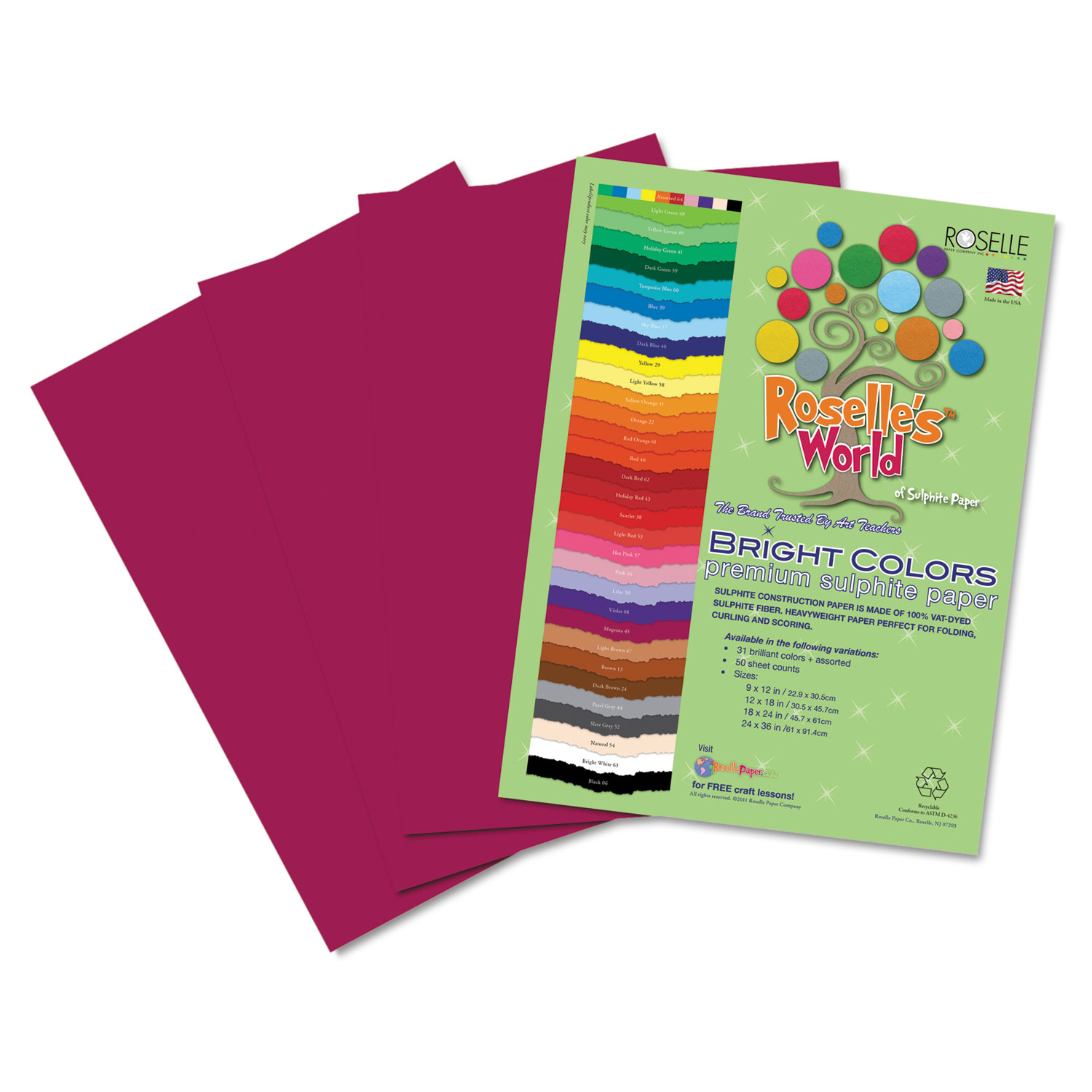 Premium Sulphite Construction Paper, 76 lbs., 12 x 18, Magenta, 50/Pack