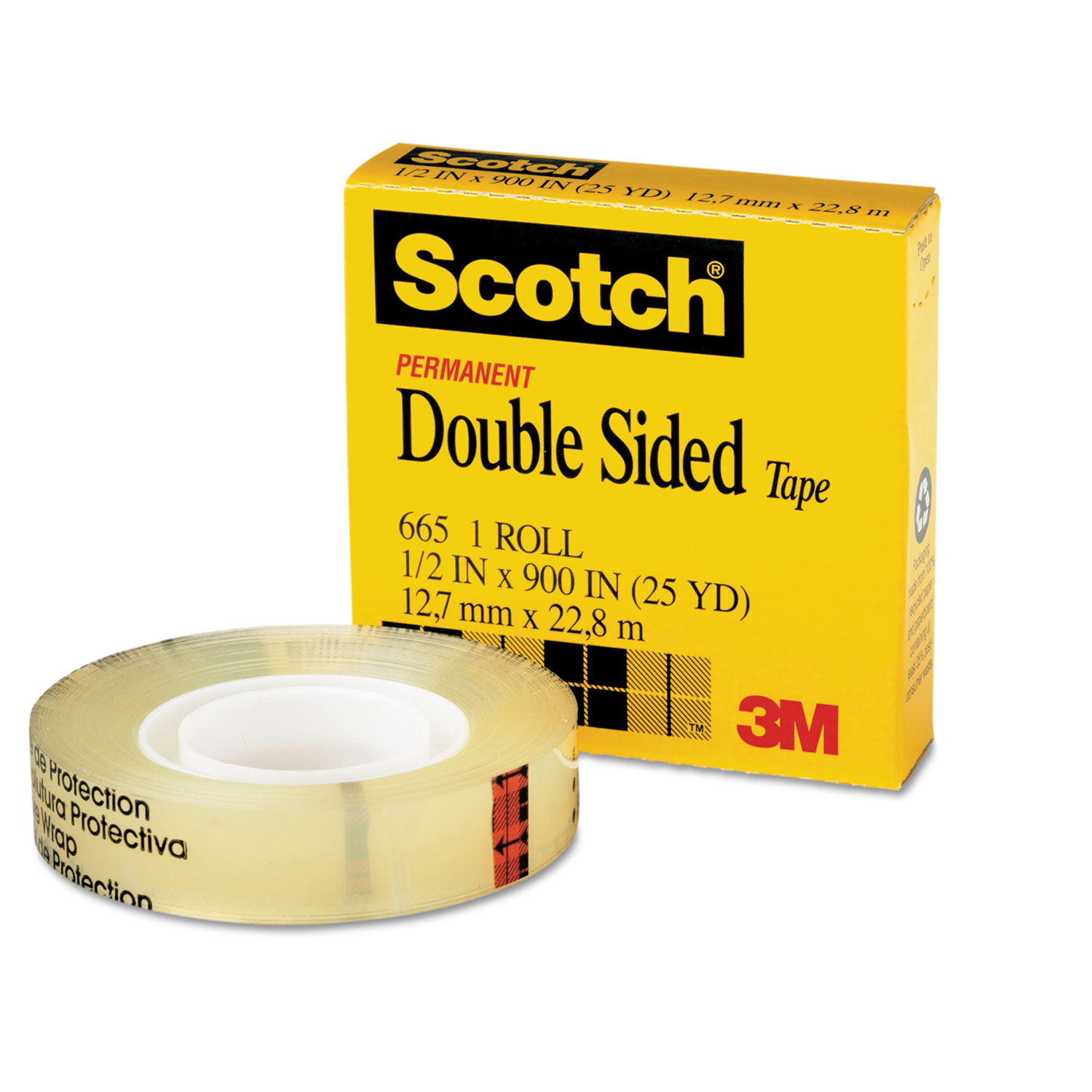  Scotch 665 Double-Sided Tape, 1 Core, 0.5 x 75 ft, Clear (MMM66512900) 