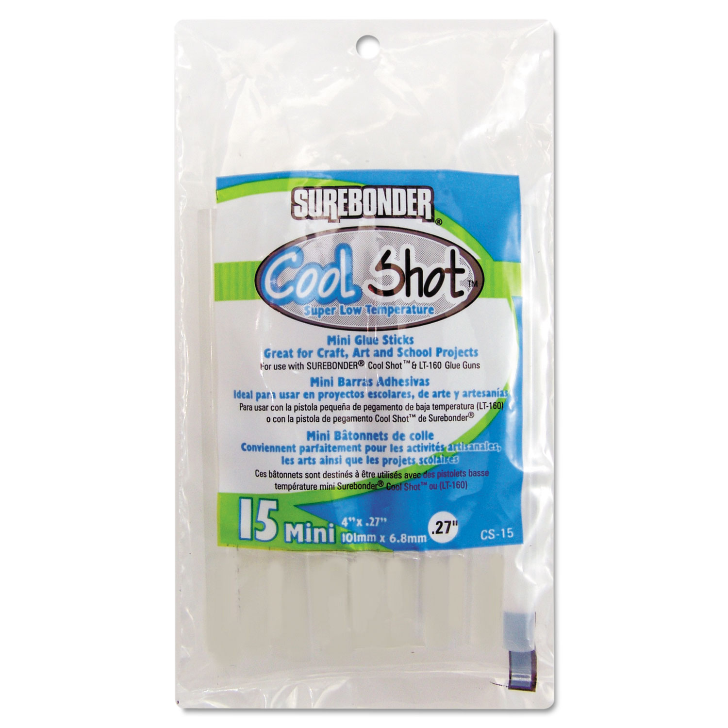  Surebonder CS-15 CoolShot Low Temp Glue Sticks, 0.27 x 4, Dries Clear, 15/Pack (FPRCS15) 
