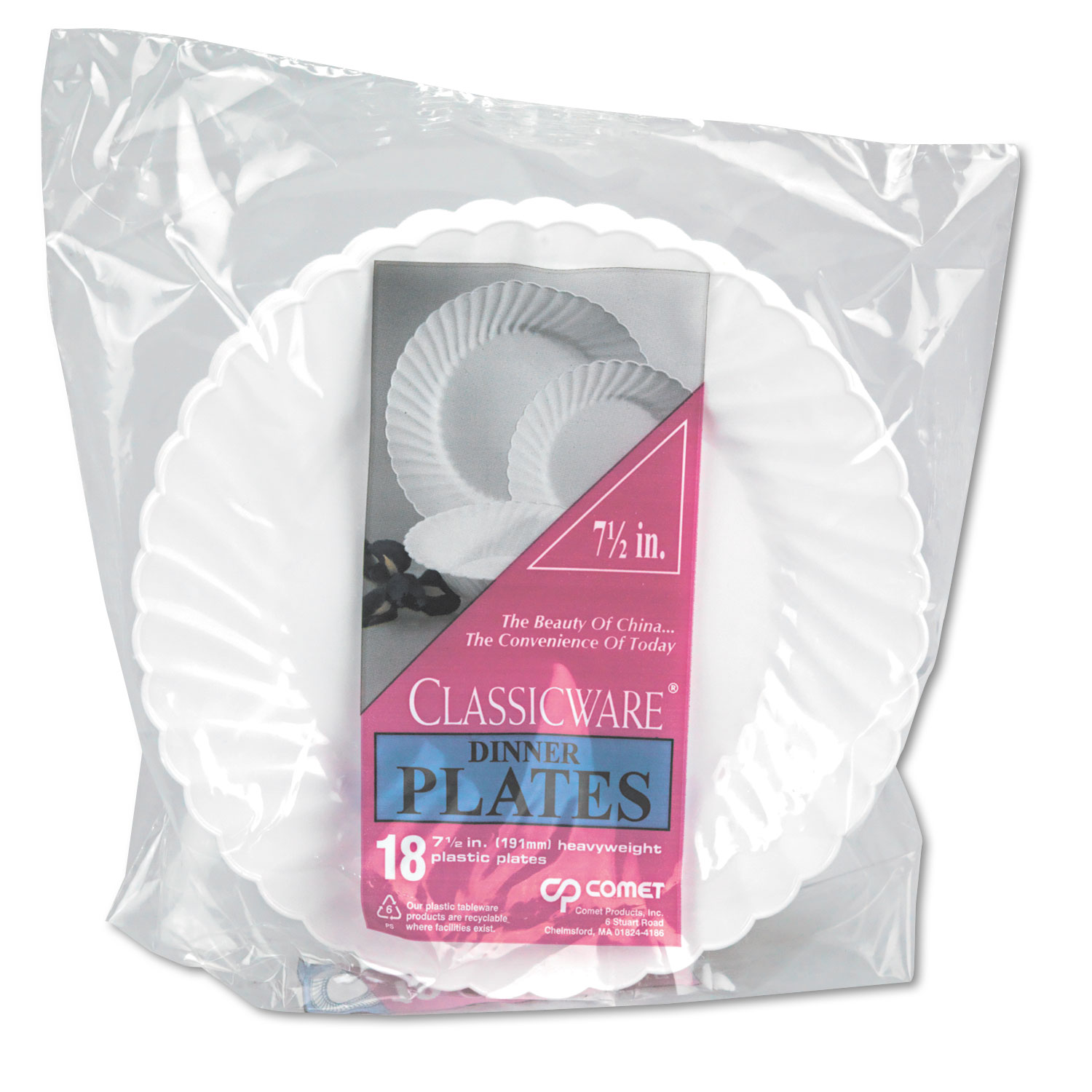 Classicware Plates, Plastic, 7.5" dia, White, 180/Carton